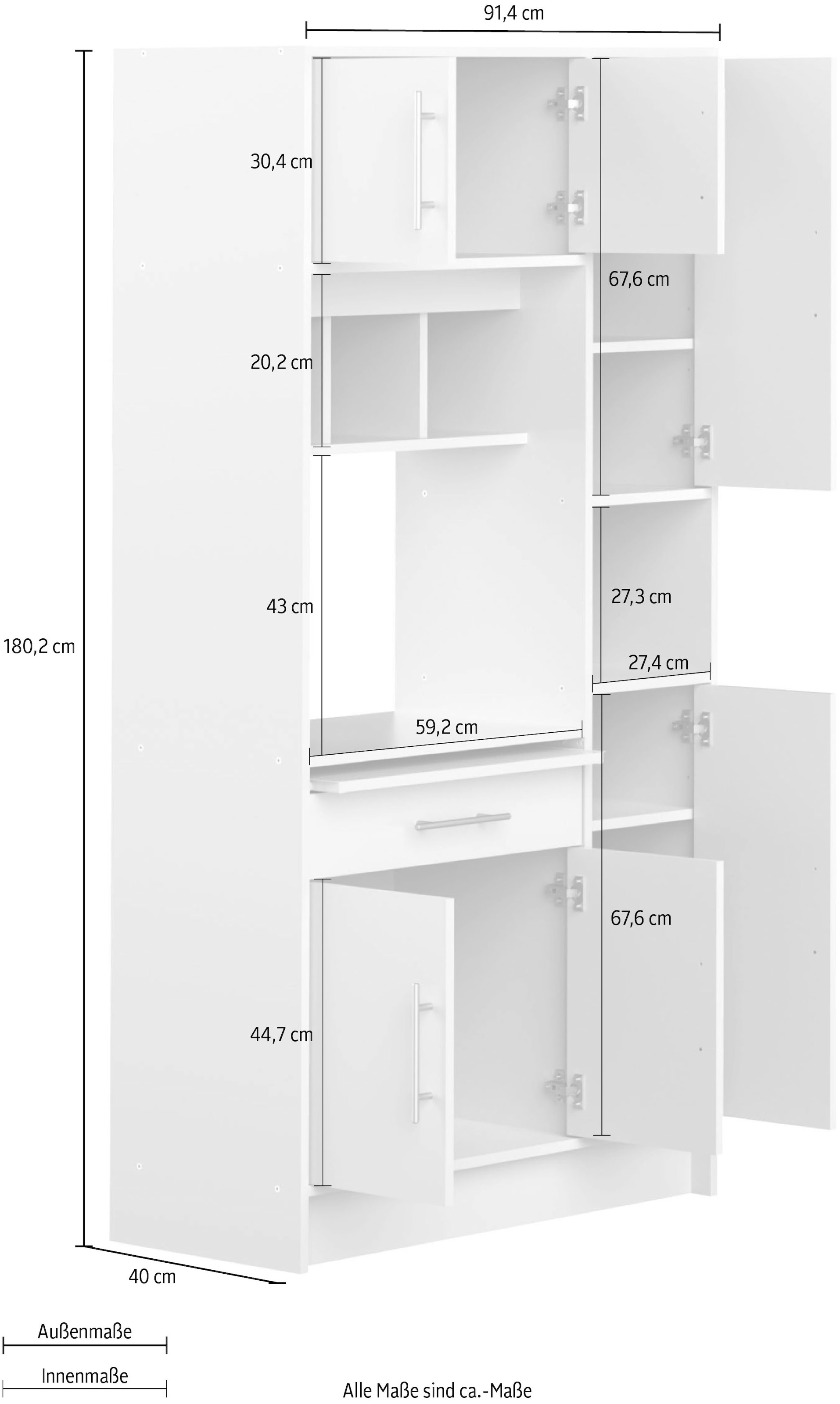 TemaHome Küchenbuffet »Louise«, ausziehbarer Schrank, mit Fach für eine  Mikrowelle, Höhe 180 cm bequem kaufen