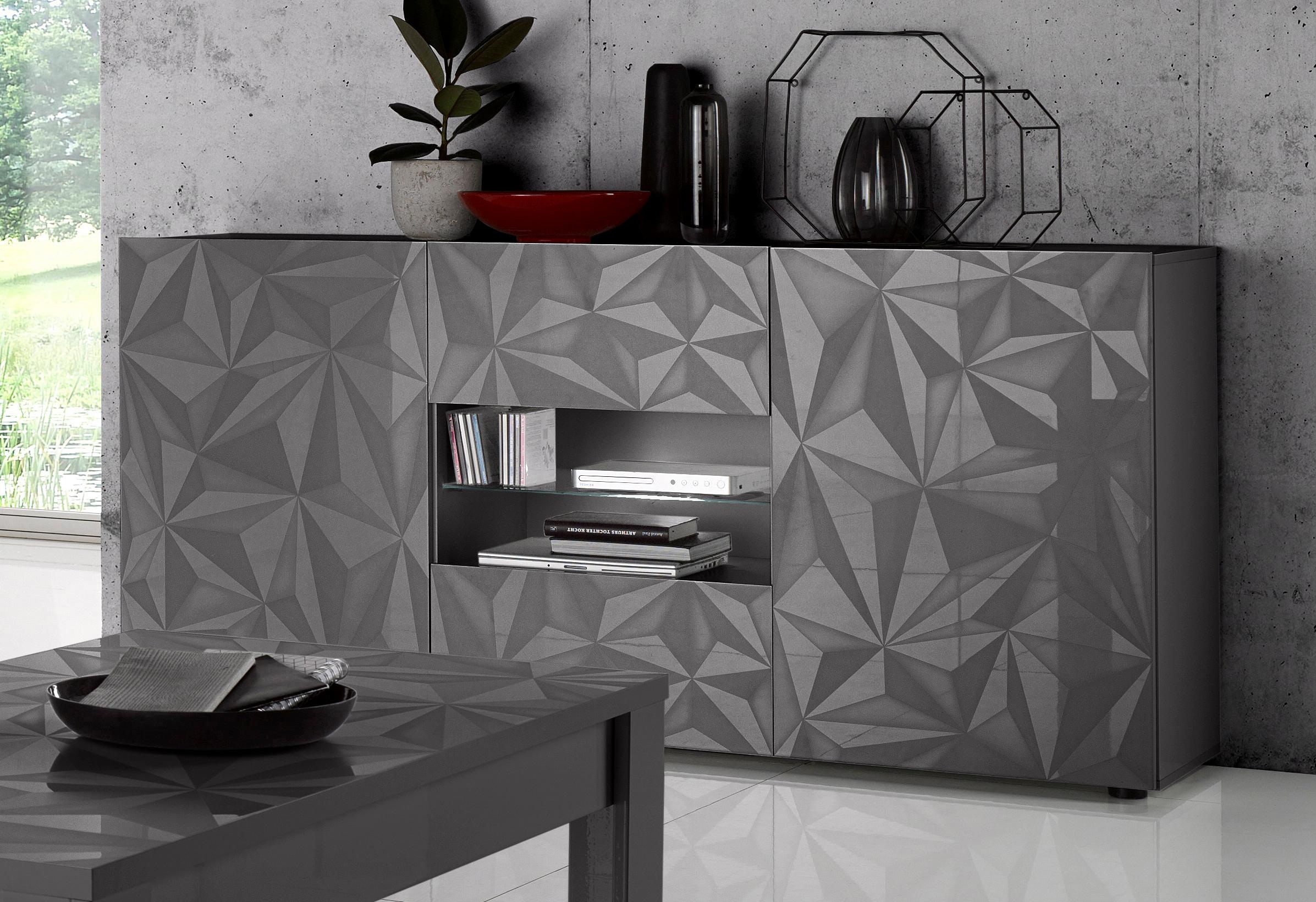 Home affaire Sideboard "Prisma Breite 181, Kommode 2 Türen, 2 Schubkästen, Anrichte" Front mit elegantem Siebdruck, grifflos, viel Stauraum
