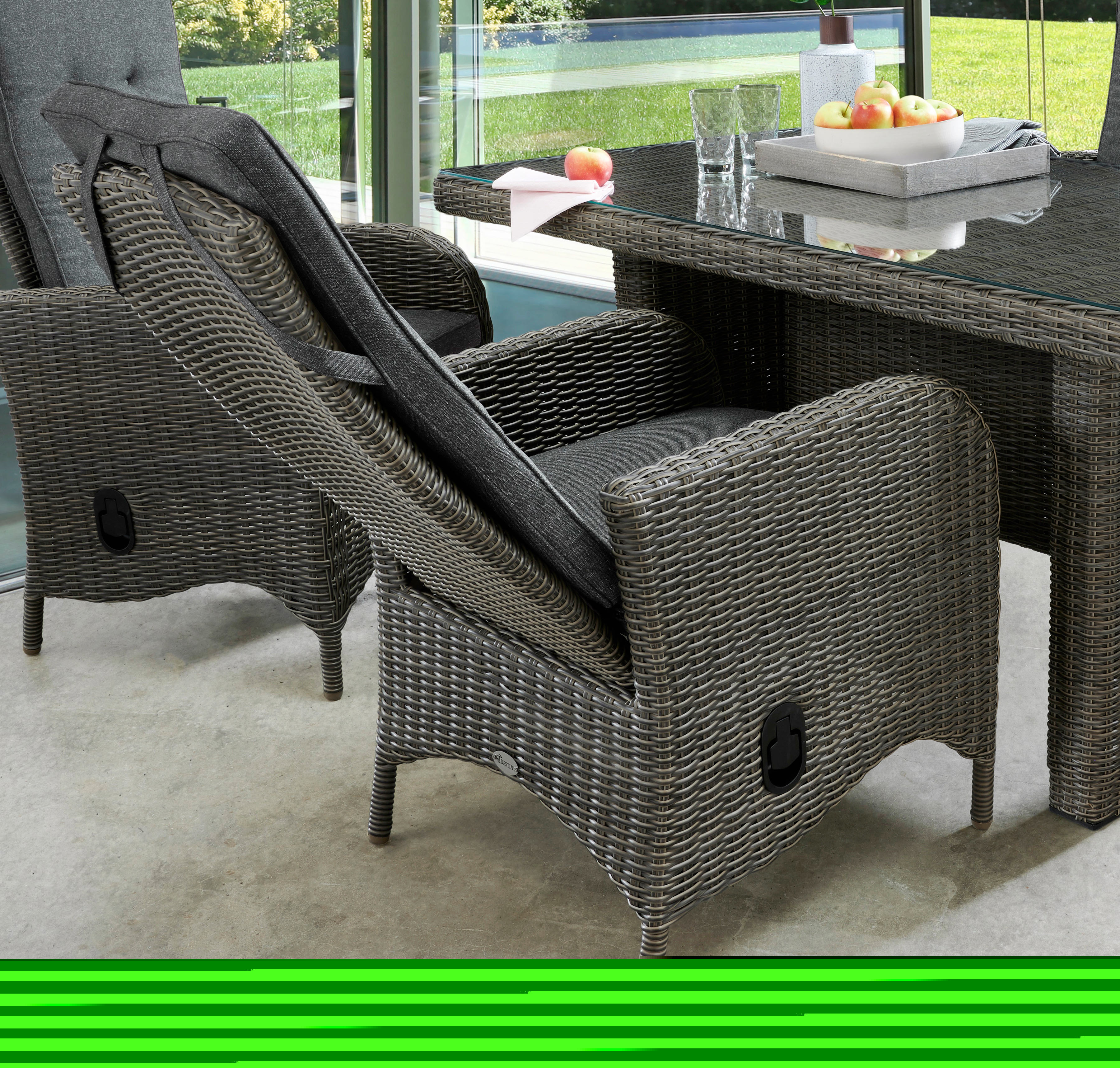 Destiny Garten-Essgruppe »PALMA LUNA«, (9 tlg., 4x Hochlehner, 1x Tisch, inkl. Auflagen), Aluminium, Polyrattan