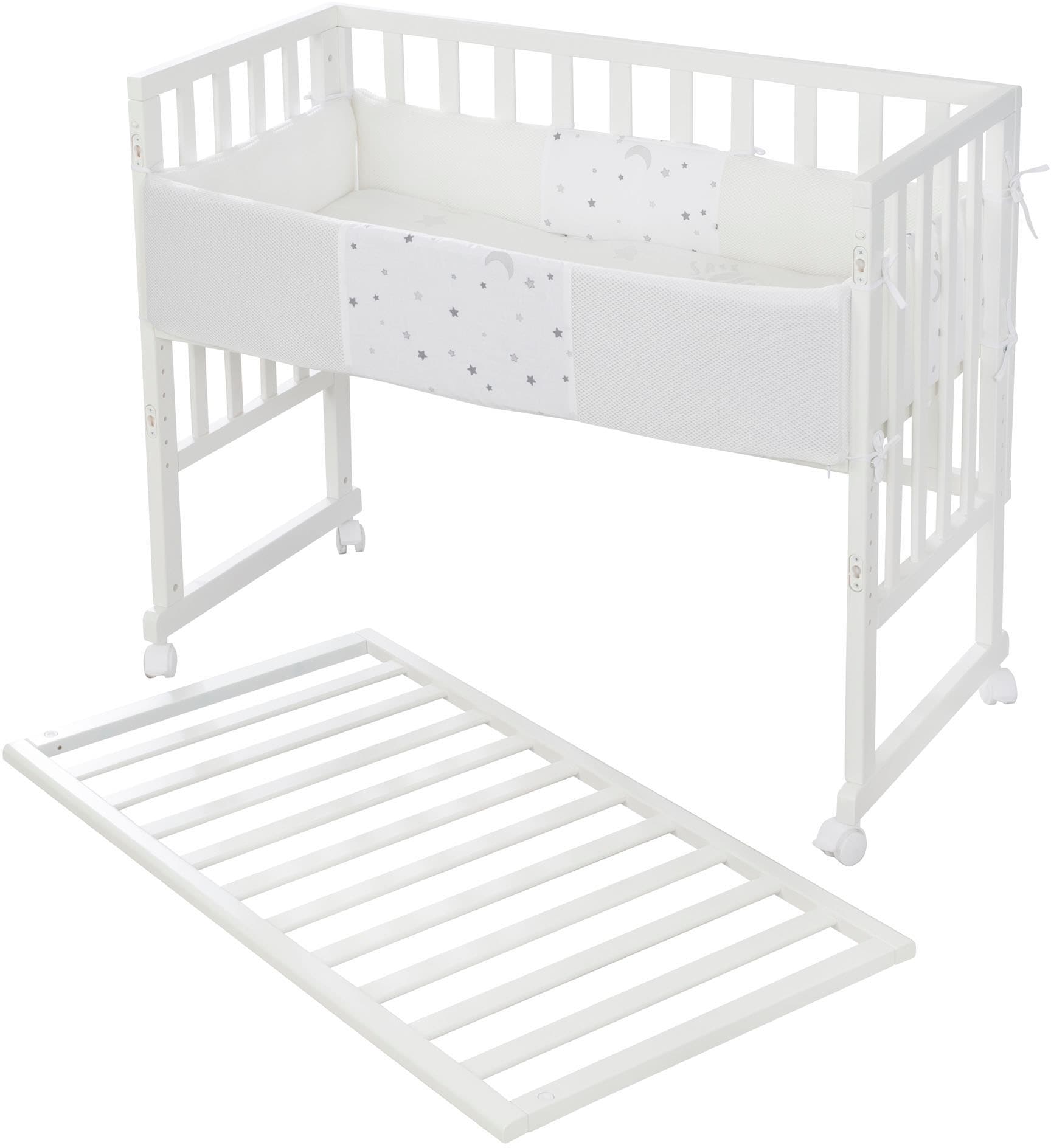 roba® Stubenbett »Safe Asleep® 2in1, weiß, Sternenzauber grau«, mit 4 Rollen, Matratze, Nestchen und Sicherheitsbarriere
