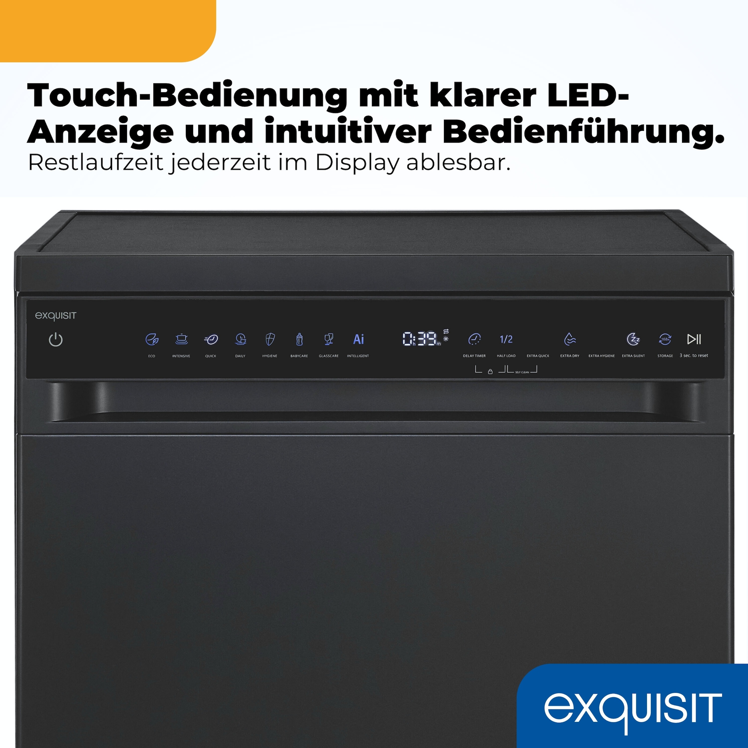 exquisit Standgeschirrspüler 9616 »GSP9616-450B schwarz« 10,9 l 16 tlg. Maßgedecke 16 Maßgedecke & flüsterleise 44 dB – stark und angenehm ruhig