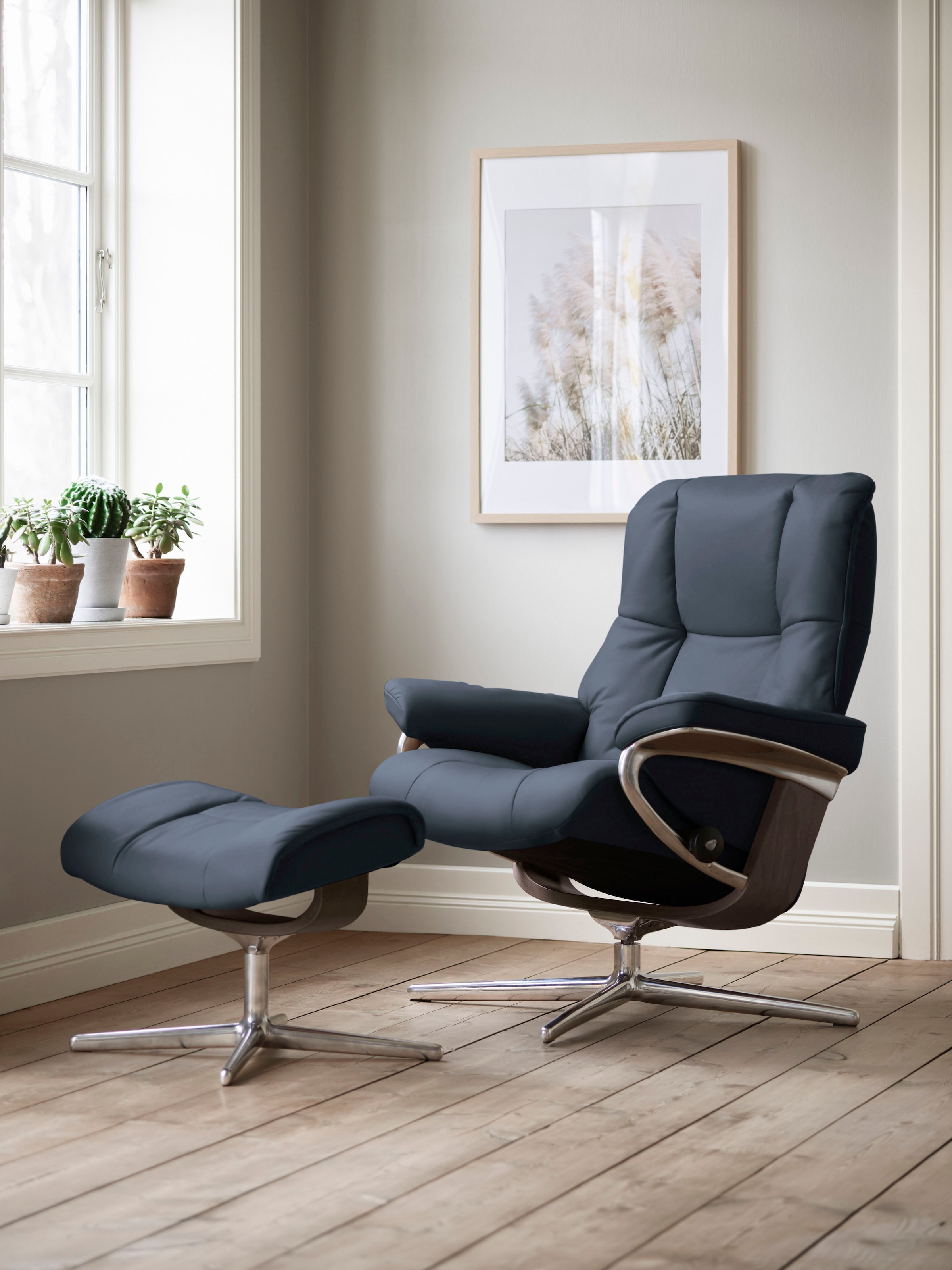 Stressless® Relaxsessel »Mayfair« Set, Relaxsessel mit Hocker,  mit Hocker, mit Cross Base, Größe S, M & L, Holzakzent Wenge