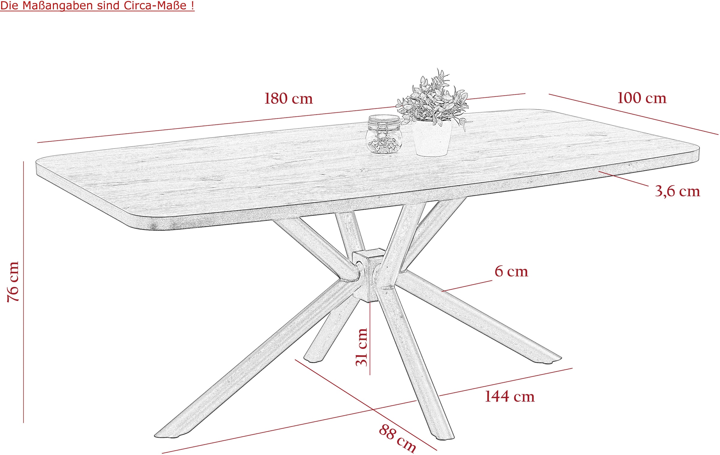 HELA Esstisch »JANA«, (1 St.), ABS-Kante, Melamin, bootsförmig, aufgedoppelt, Breite 180 cm