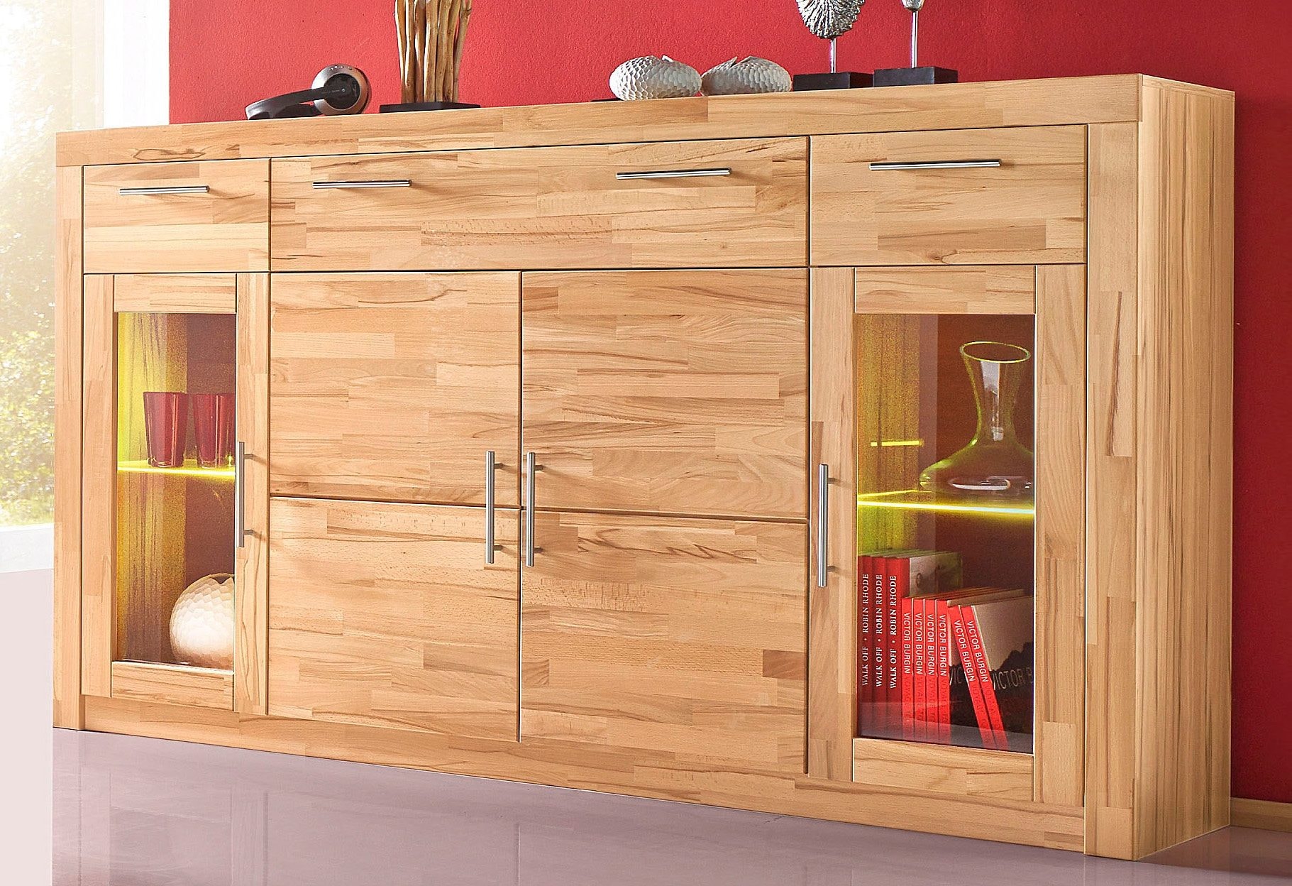 VOGL Möbelfabrik Highboard »Toronto«, opt. Glastüren, teilmassiv, Rahmenoptik, Made in Germany
