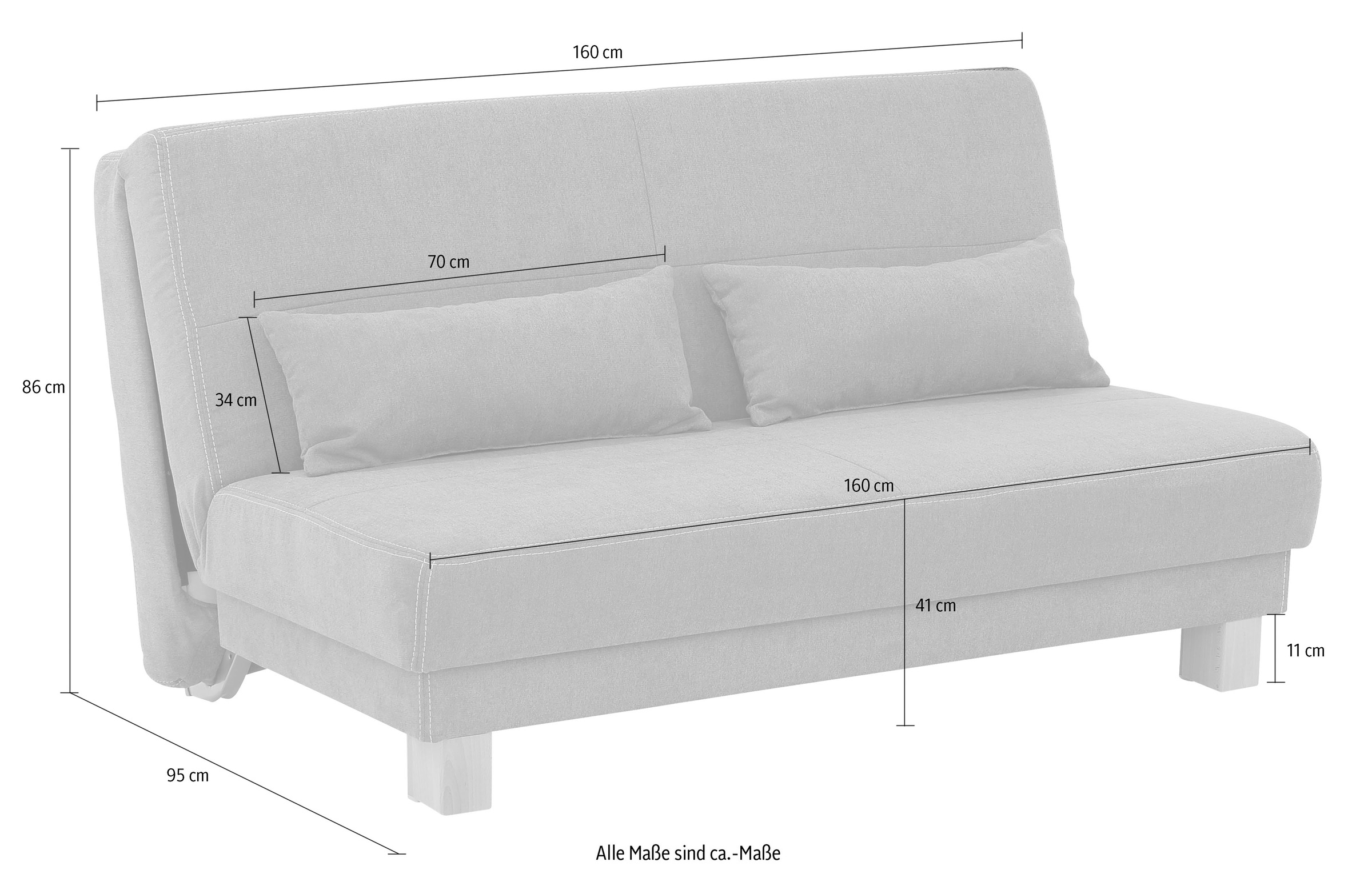 Home affaire Schlafsofa »Gina«, vom Sofa zum Bett mit einem Handgriff, in 4 Breiten, Nierenkissen