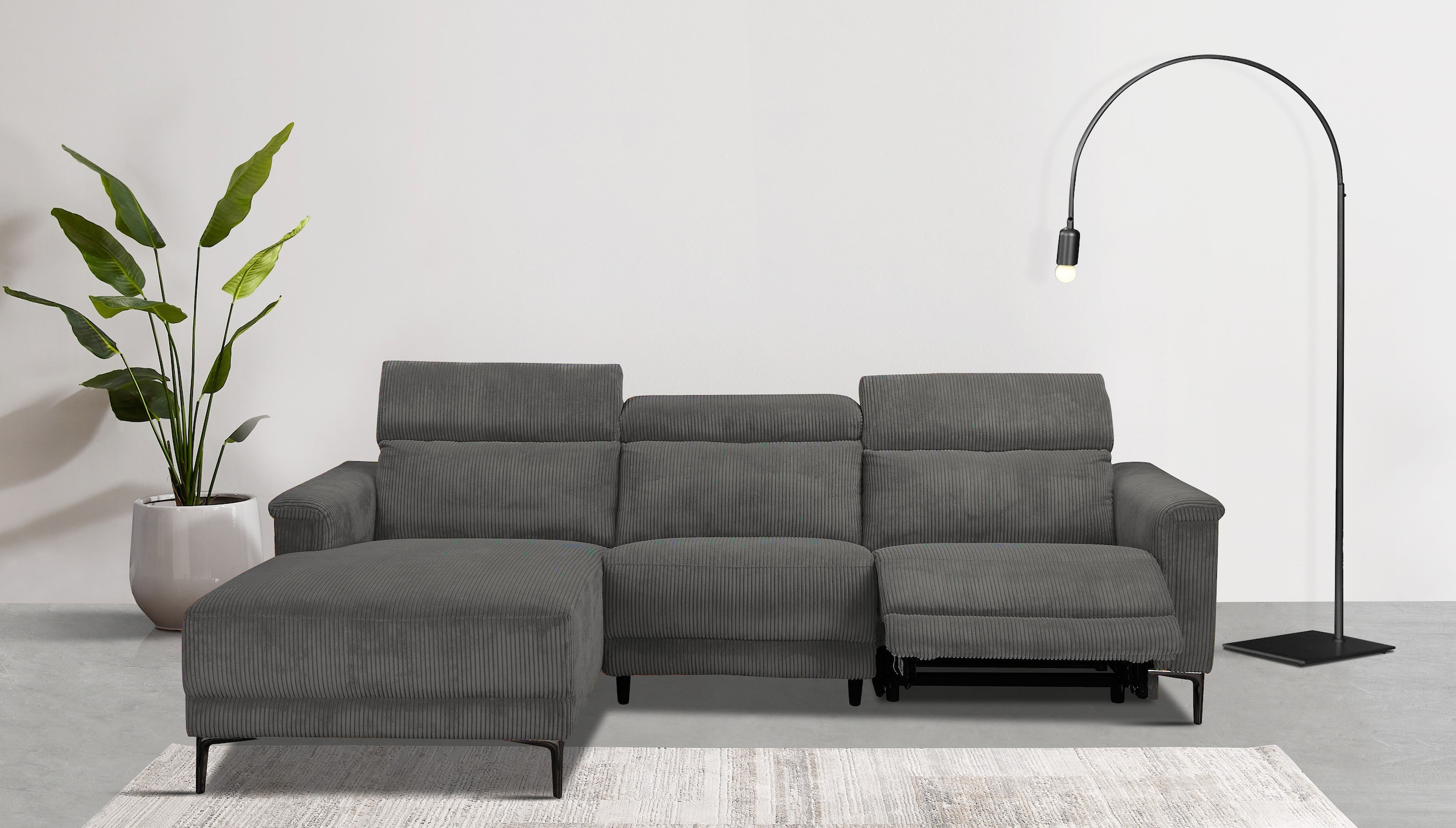 OTTO home Ecksofa »LUND Cord, L-Form, 261 cm, man. o. elektr. Relaxfunktion (mit USB-A)« USB-C bei elektrischer Variante und Kopfteilverstellung
