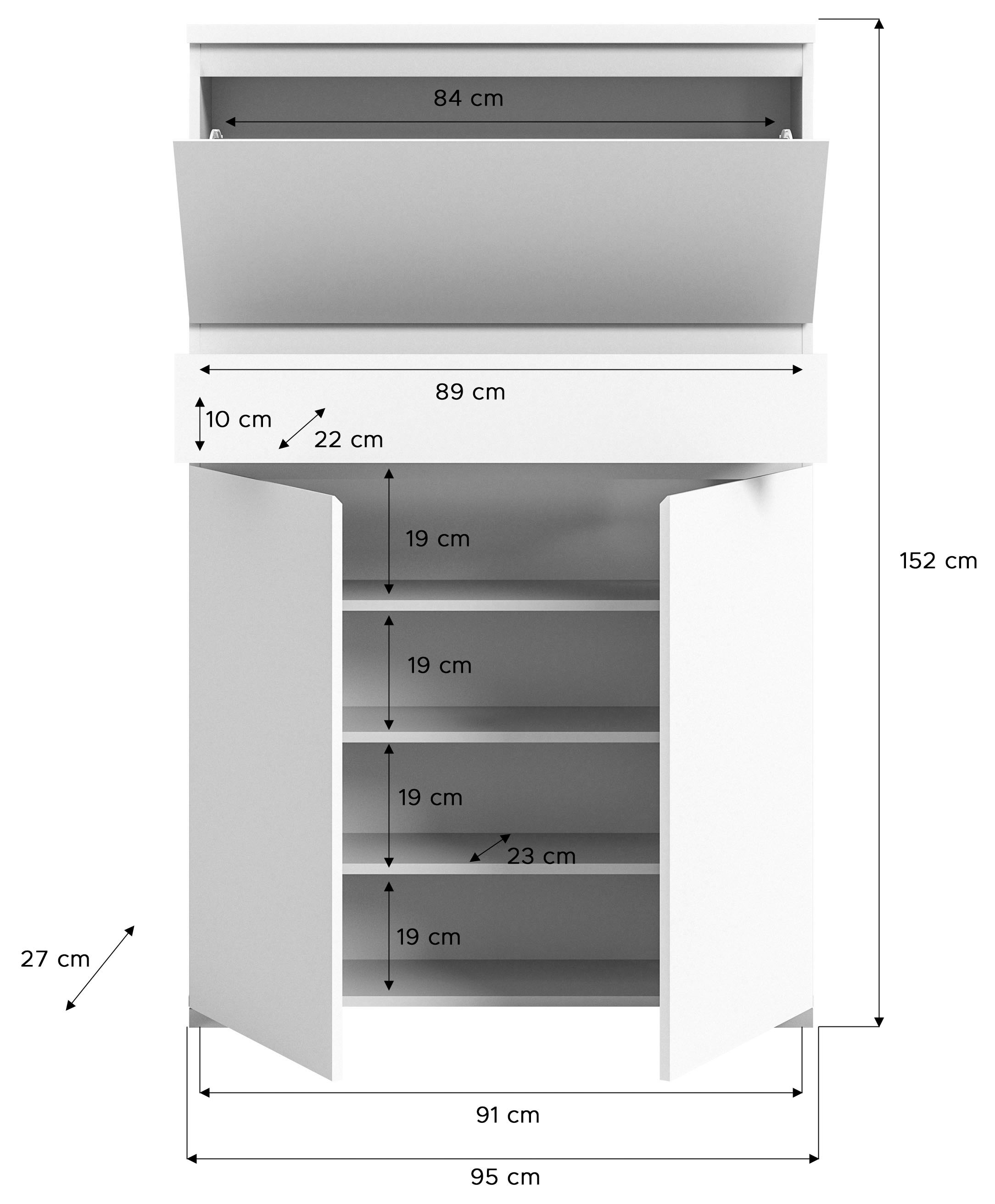 Home affaire »Skoskap, Tiefe 27cm, 2 Türen, 1 Klappe mit Schuhwalze, 1 Schubkasten« Platz für ca. 16 Schuhpaare, Schuhkipper, Schuhkommode, Schuhregal