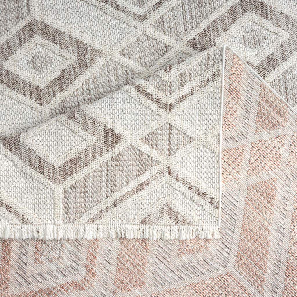 Carpet City Teppich »LINDO 8875«, rechteckig, 11 mm Höhe, Kurzflor, Hochtief-Muster/ 3D-Effekt, Fransen, Boho-Stil, Wohnzimmer