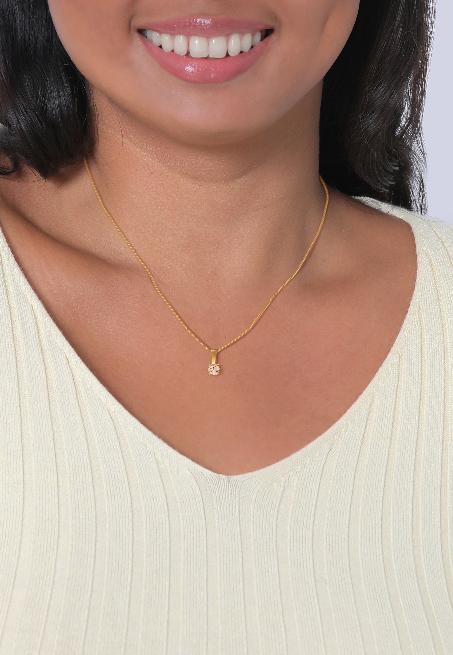 Elli Premium Kette mit Anhänger »Halskette Solitär Morganit Edelstein 925 Silber vergoldet«