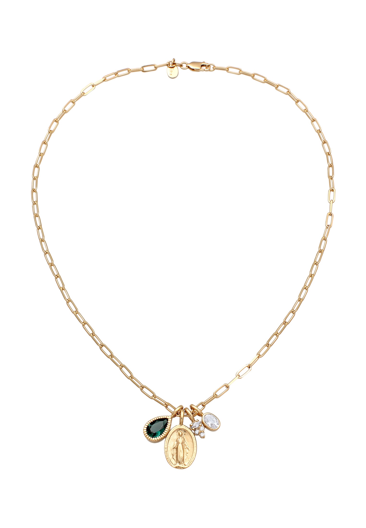 Elli Premium Silberkette »Halskette Marienbild Tropfen Quarz Grün 925 Sterling Silber vergoldet«