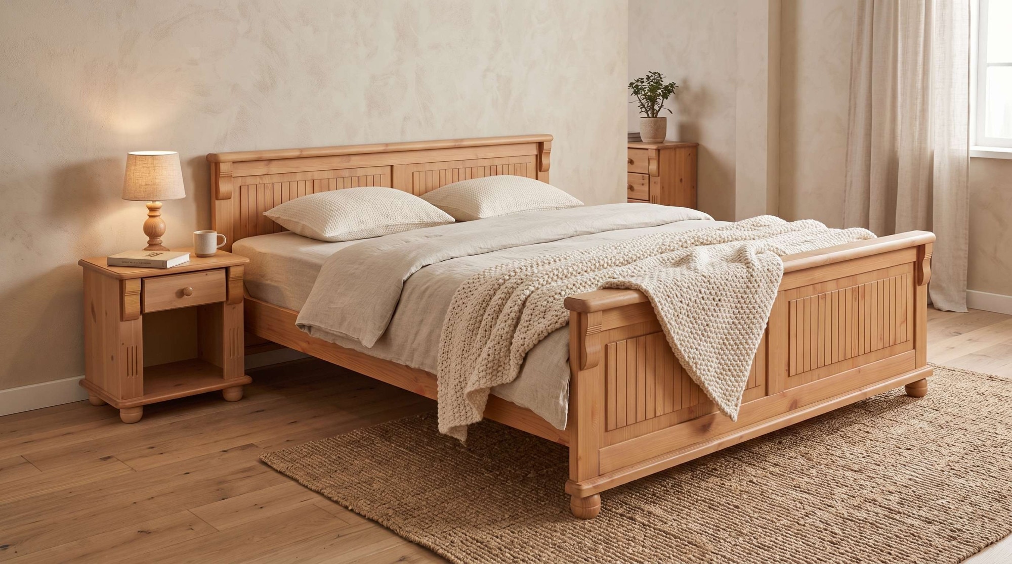OTTO home Massivholzbett »Adele« Breite 140 oder 180 cm, Landhausstil,  aus massiver Kiefer, schöne Kassettenoptik, Lamellenoptik