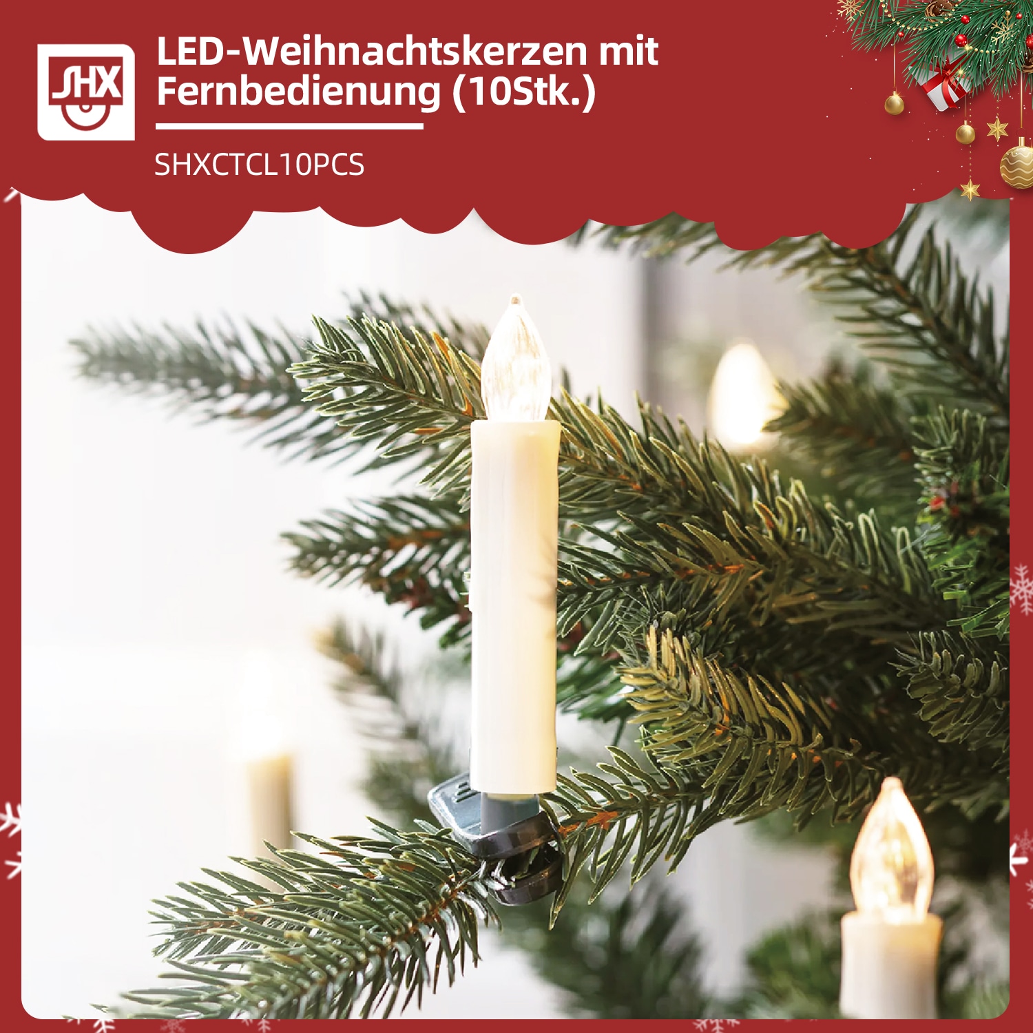 SHX Dekoobjekt »LED-Weihnachtskerzen mit Fernbedienung 10er Pack«, Dimmfunktion, keine Kabel nötig, keine Brandgefahr