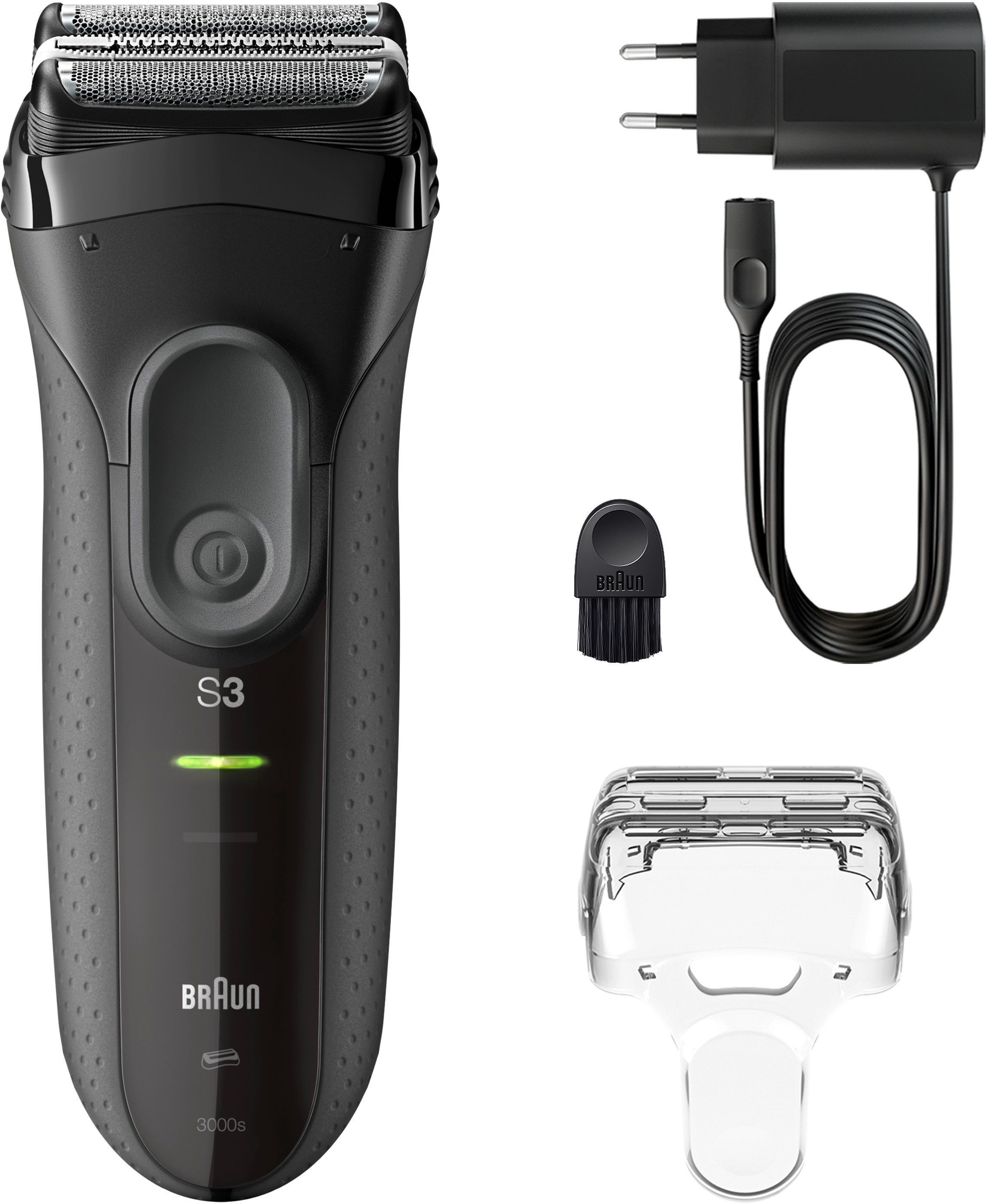Braun Elektrorasierer »Series 3+ 3000s« 3 flexible Klingen, effizienter MicroComb Mitteltrimmer