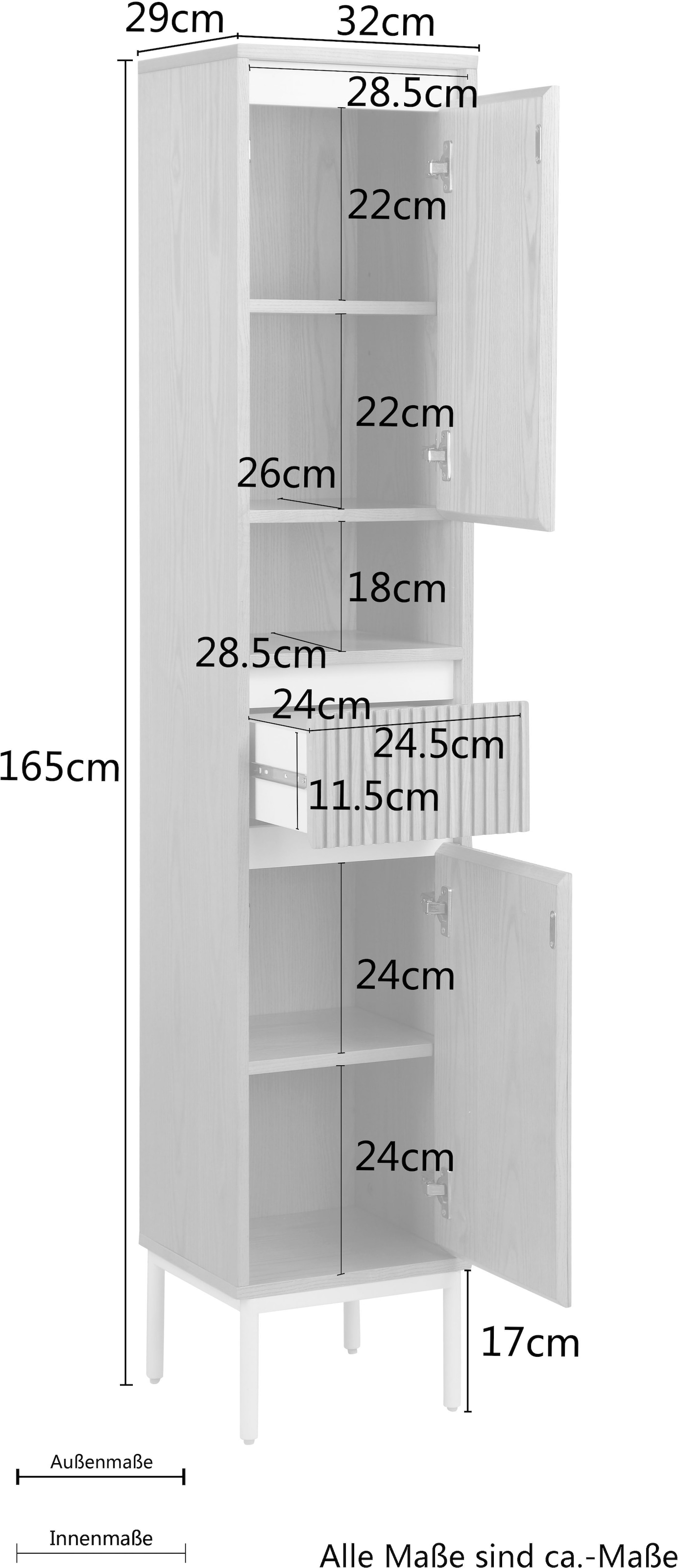 welltime Hochschrank »Falun«, Badmöbel, Badezimmerschrank mit Rille, Breite 35 cm