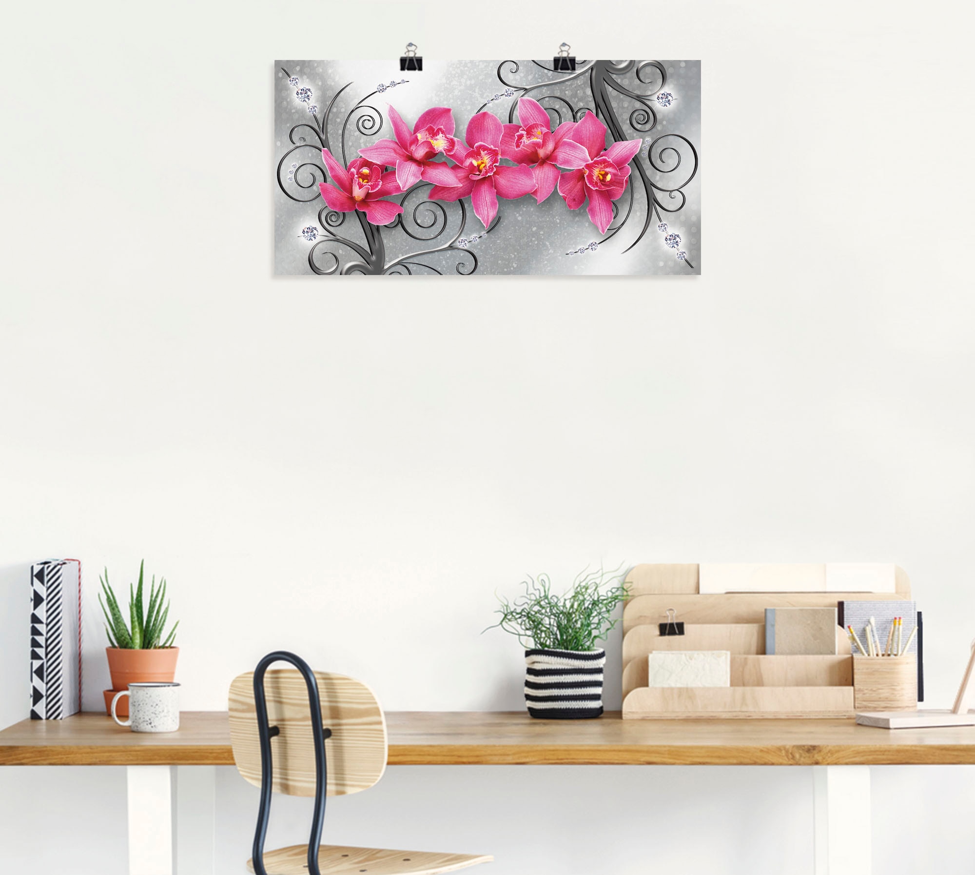 Artland Wandbild »rosa Orchideen auf Ornamenten«, Blumenbilder, (1 St.), als Alubild, Outdoorbild, Leinwandbild, Poster, Wandaufkleber
