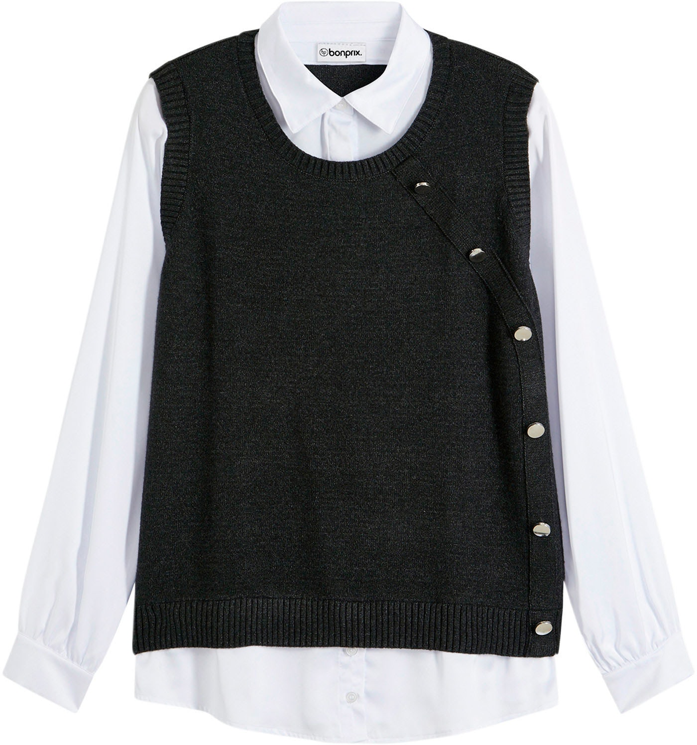 bonprix Strickpullover aus Viskose, Polyamid und Polyester, mit Hemdblusenkragen