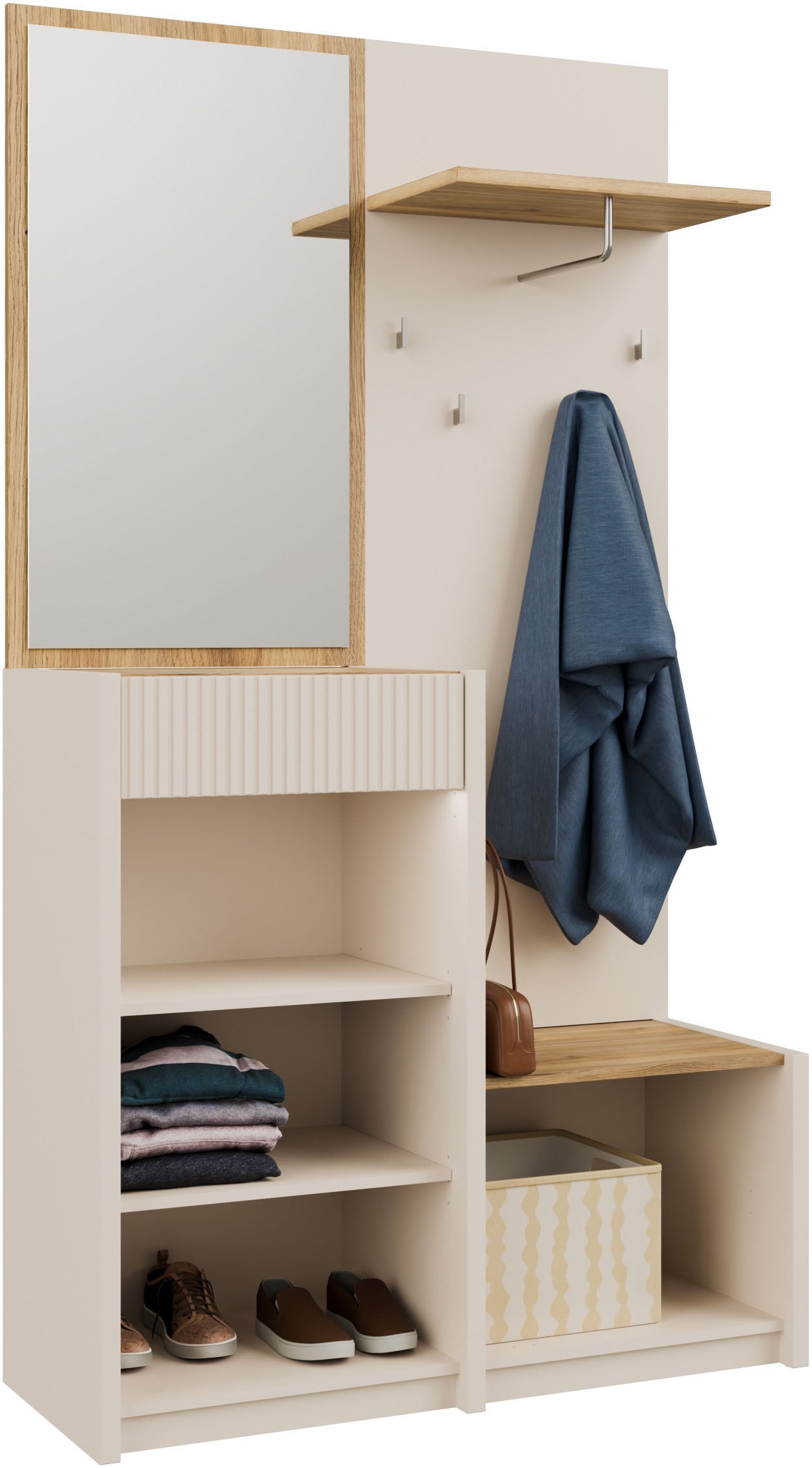 FORTE Kompaktgarderobe »Oak Squere«, B/H/T 108,4 /195,9/41,7 cm Spiegel, Haken, Kleiderstange
