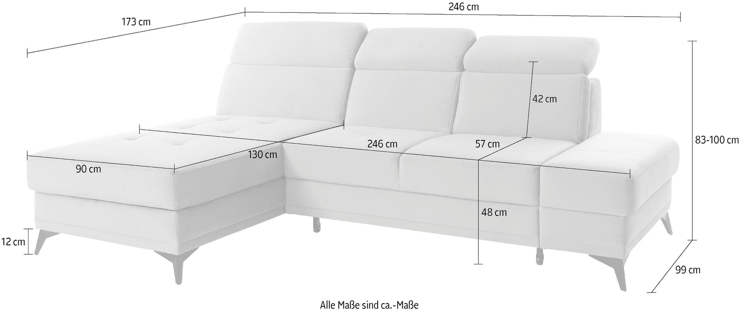 INOSIGN Ecksofa »Cardiz L-Form« inkl.Kopfteilverstellung und Federkern wahlweise mit Bettfunktion