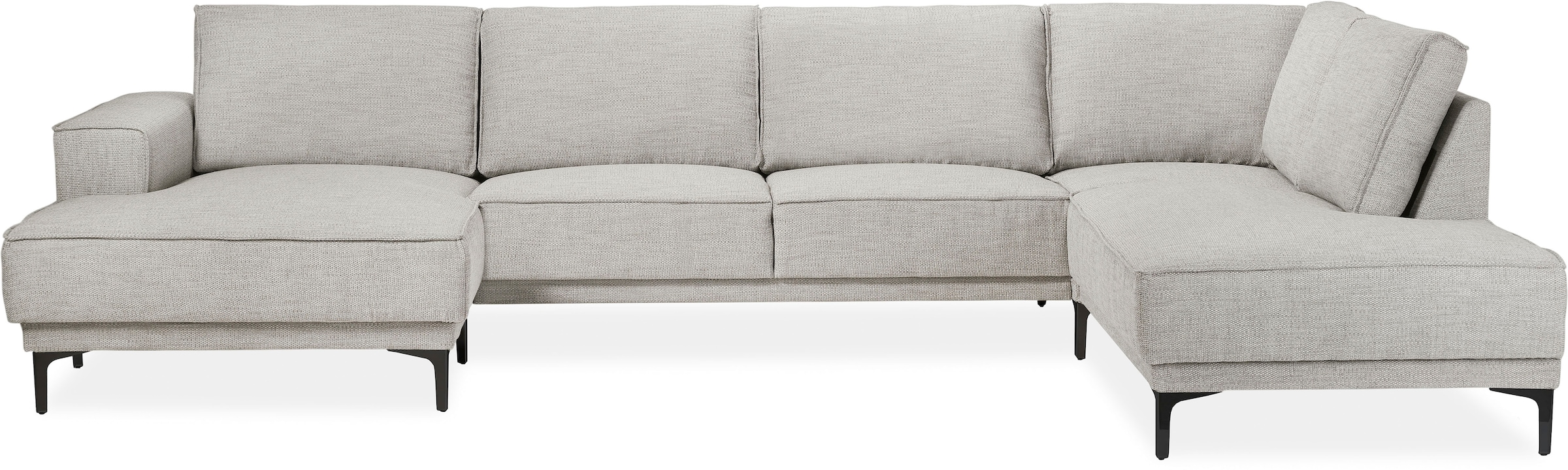 Places of Style Wohnlandschaft »XXL Sofa Oland, Struktur, Flachgewebe, Luxus-Microfaser, Boucle«, U-Form, 345 cm, Wellenunterfederung, Skandi-Design, Metallfüße