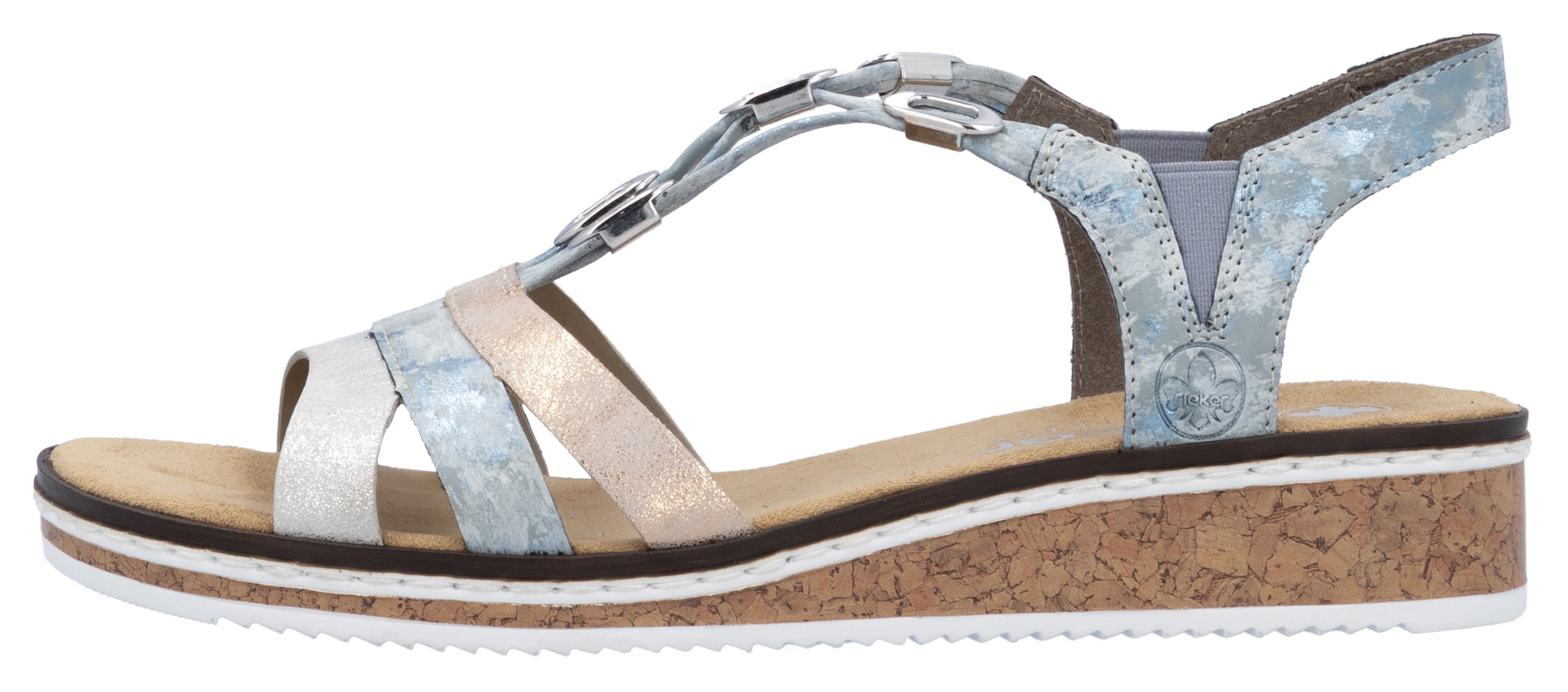 Rieker Riemchensandale, Sommerschuh, Sandalette, Keilabsatz, mit dezenter Schmuckverzierung