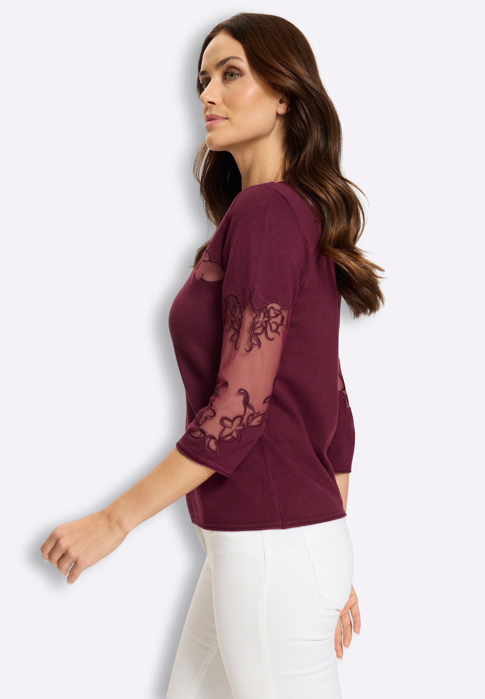 heine Longpullover »Pullover Rundhalspullover mit transparenten Einsätzen«