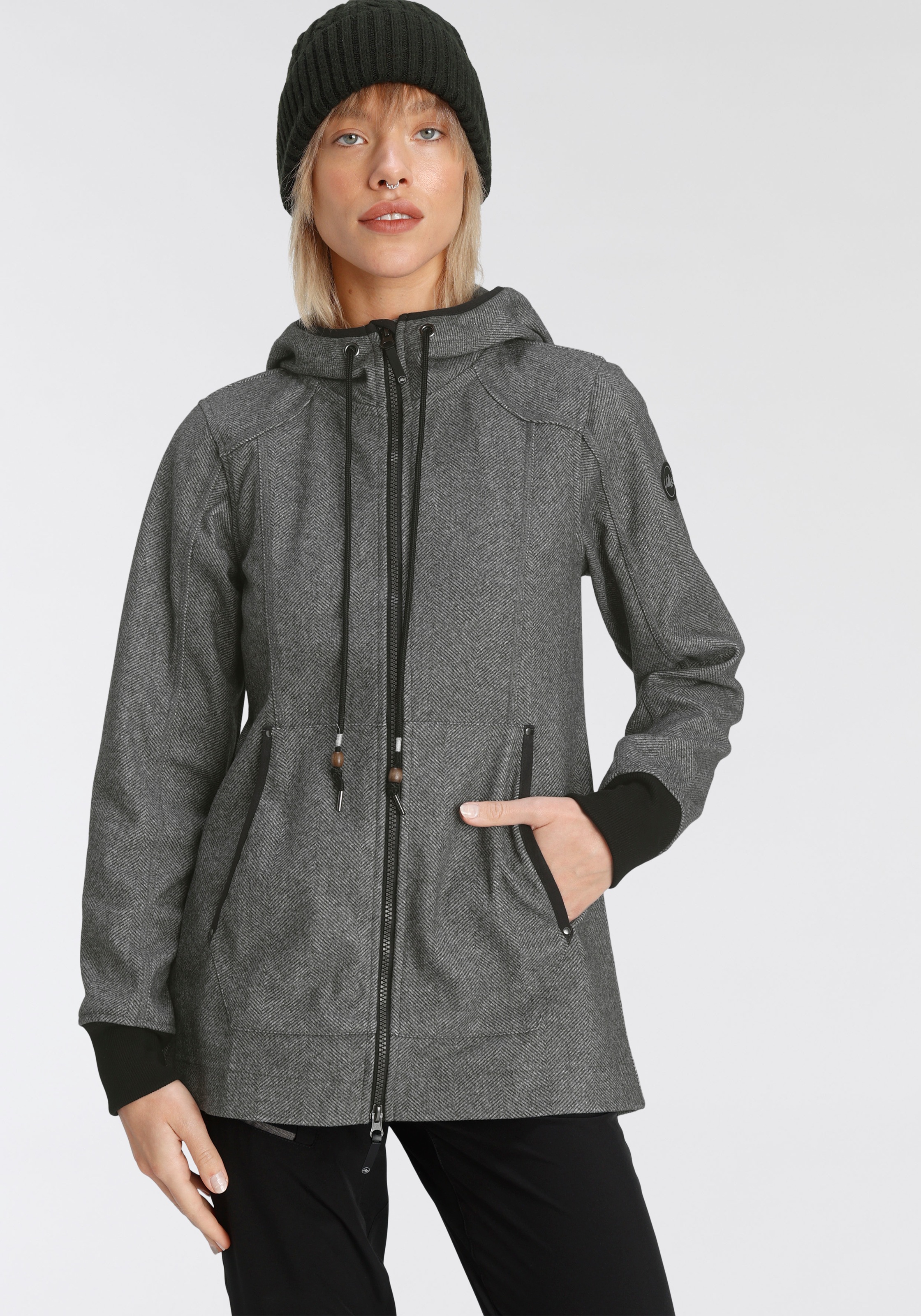 Polarino Sommerjacke, mit Kapuze, aus weichem angerautem Webmaterial mit Fischgrät-Muster kaufen