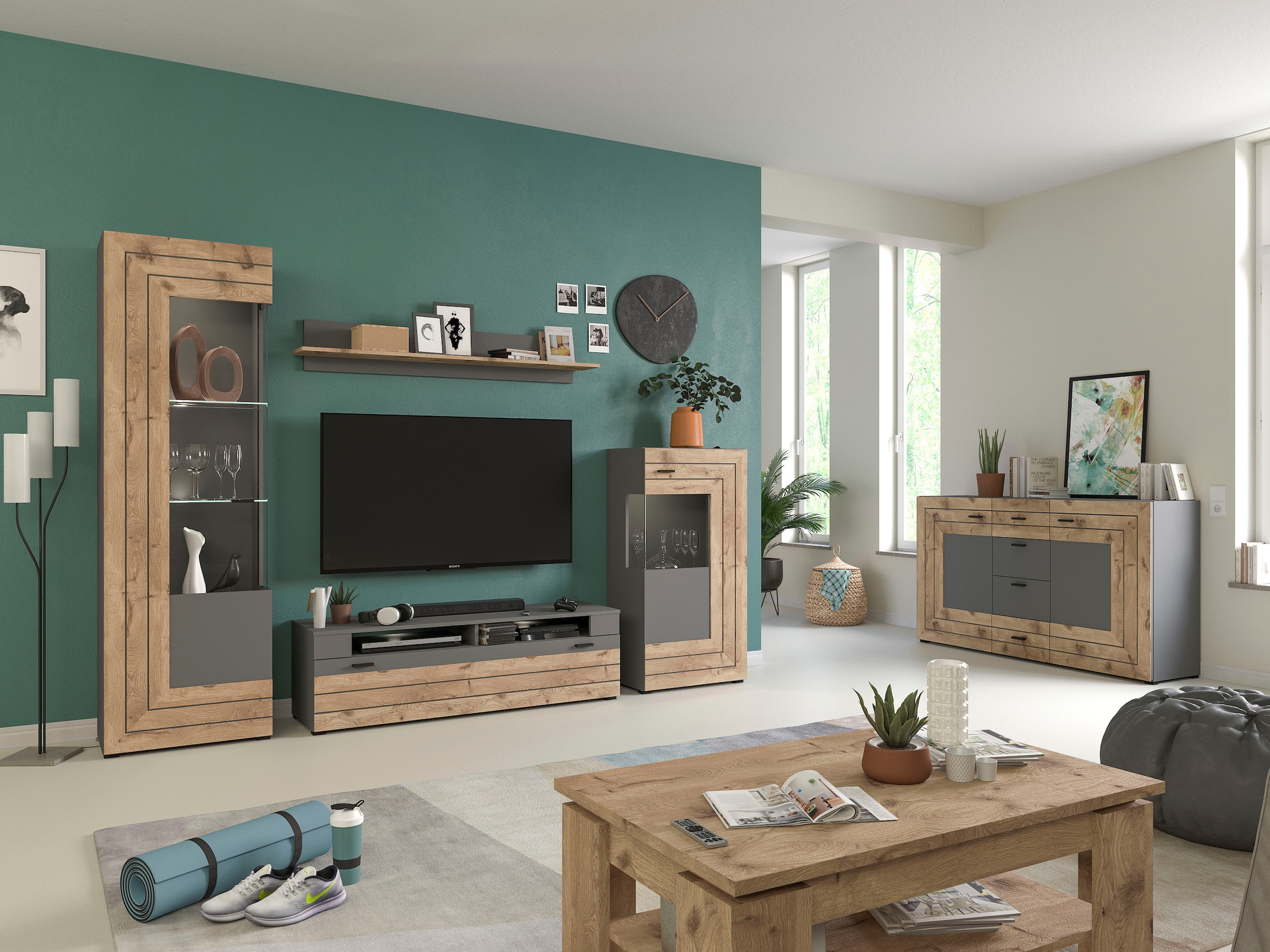 INOSIGN Vitrine »Aalborg, Höhe 118 cm, 1 Glastür, 2 Fächer, 2-farbig, Metallgriffe«, Anrichte, Schrank, Kommode, Midischrank, Wohnmöbel, Wohnzimmer
