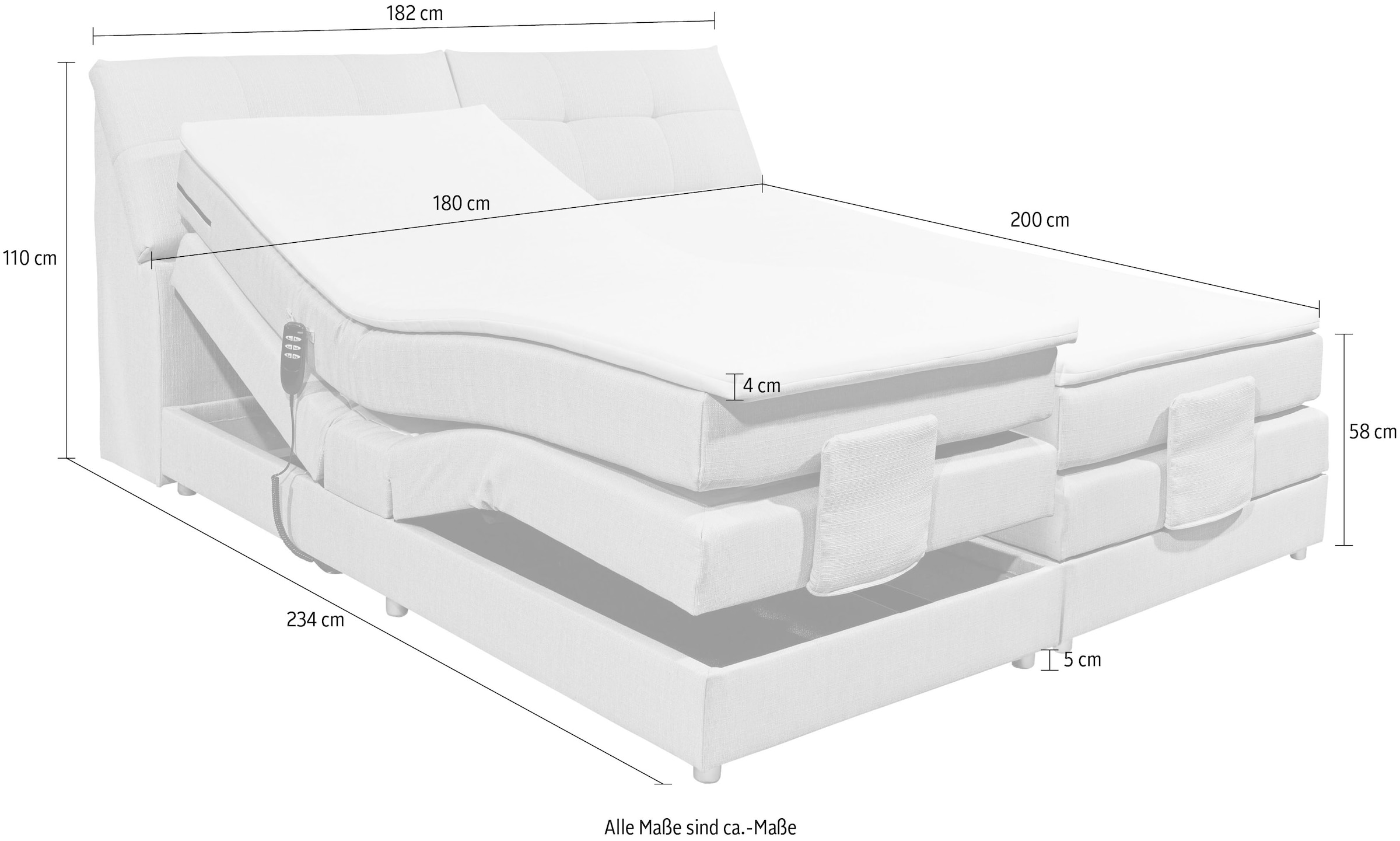 ED EXCITING DESIGN Boxspringbett »Carpino«, inkl. Motor, Stauraum im Kopfteil und Topper