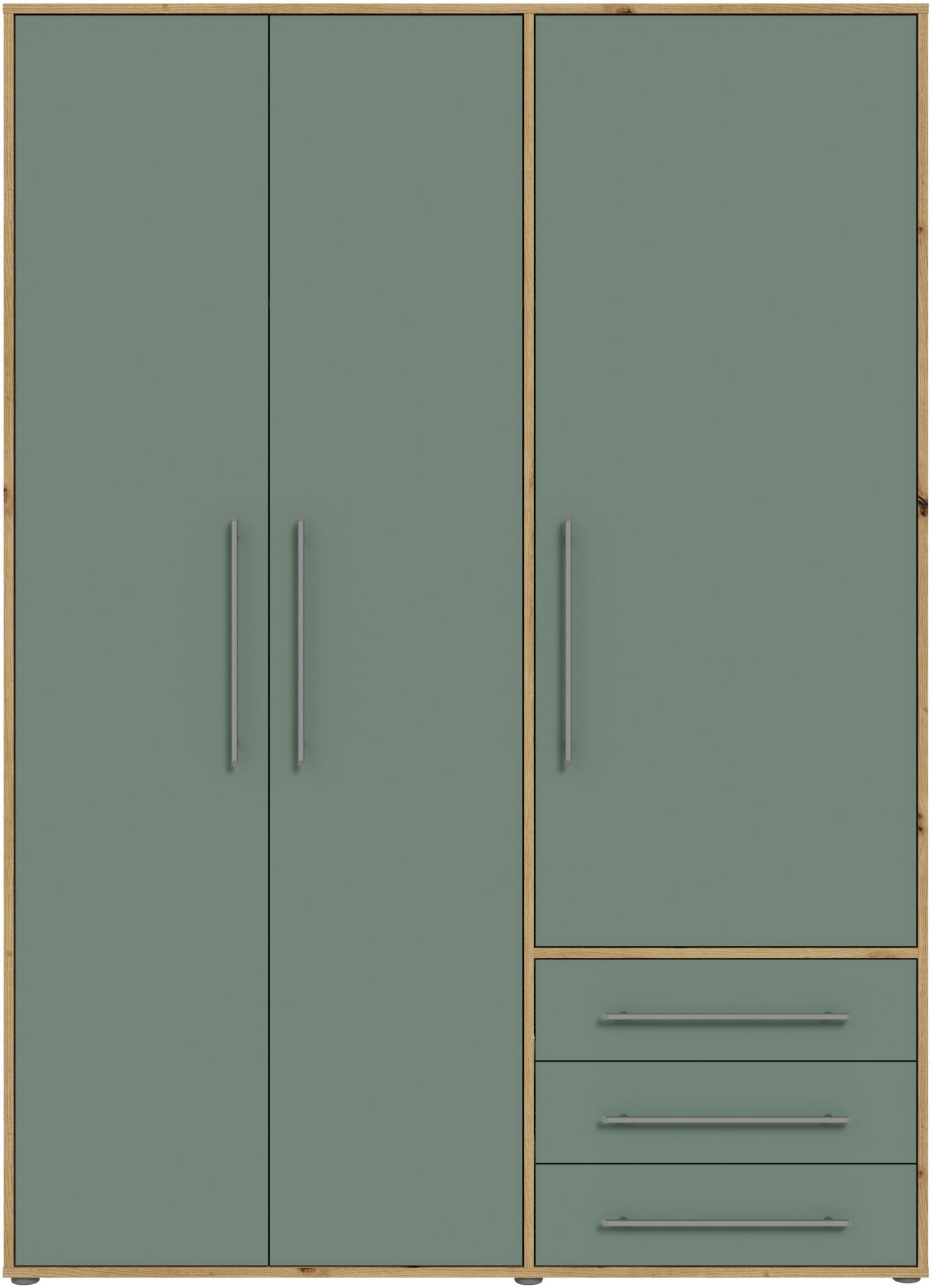 FORTE Drehtürenschrank »Kleiderschrank,zeitloses Design,3 türig« viel Stauraum, Schubladen, Stangengriffe, Made in Europe