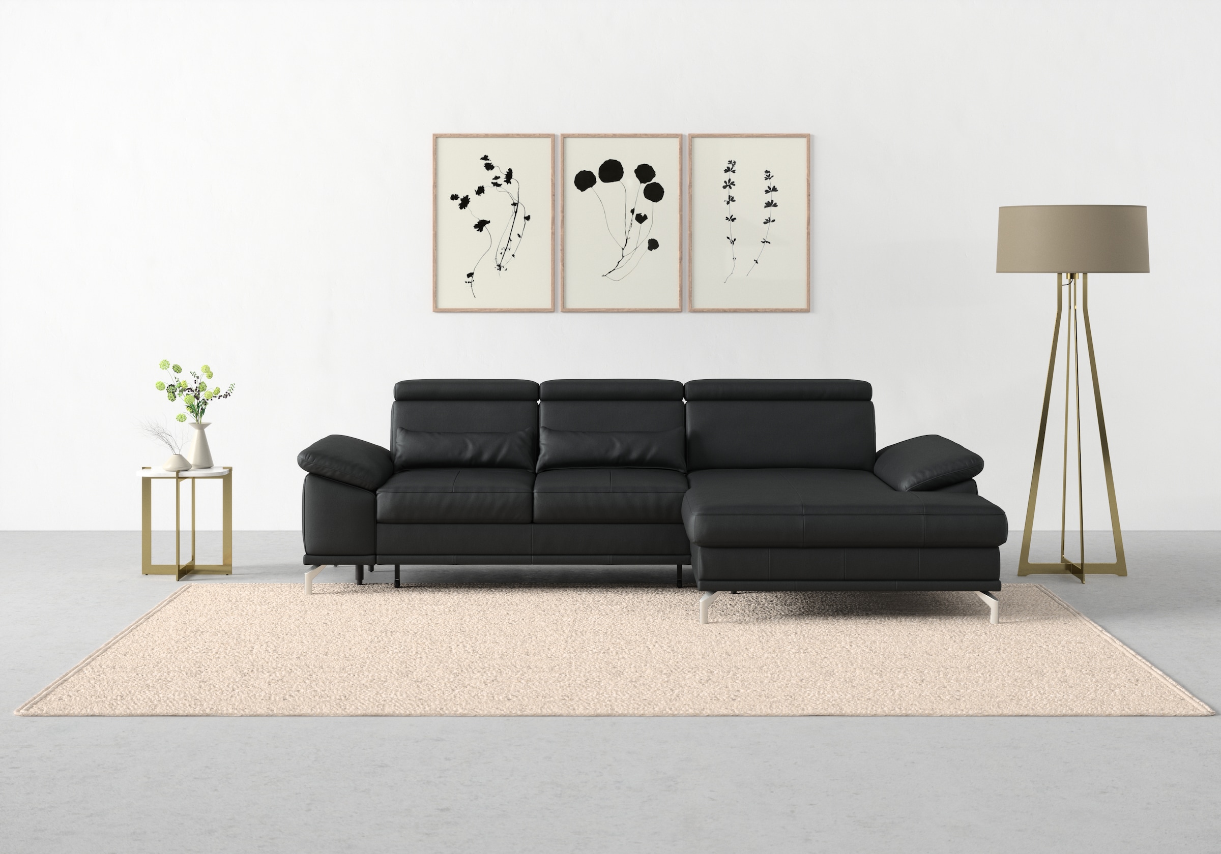 sit&more Ecksofa »Cabrio L-Form, mit Sitztiefenverstellung, Arm- und Kopfteilverstellung«, 2 Nierenkissen, Federkern, optional Bettfunktion und Stauraum