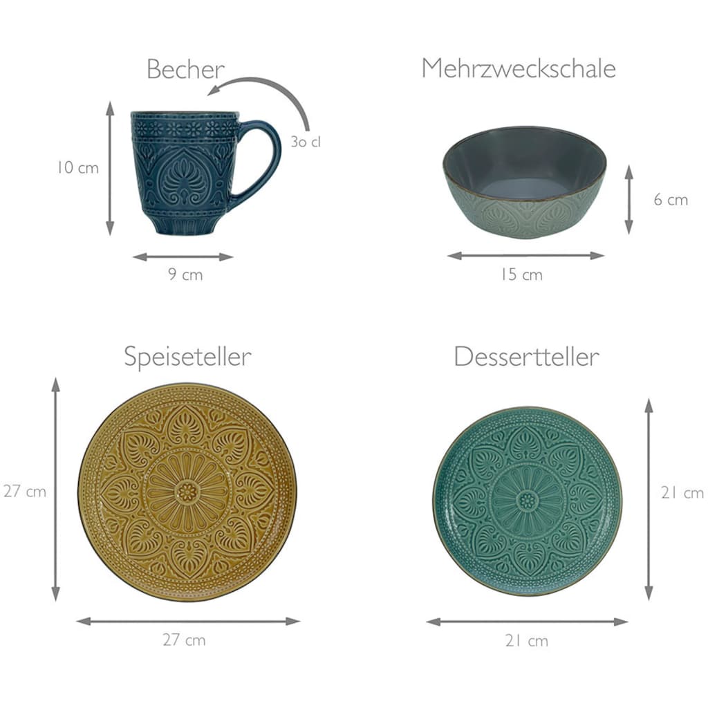 CreaTable Kombiservice »Geschirr-Set Samarkand«, (Set, 16 tlg., Kaffeeservice und Tafelservice im Set, für 4 Personen)