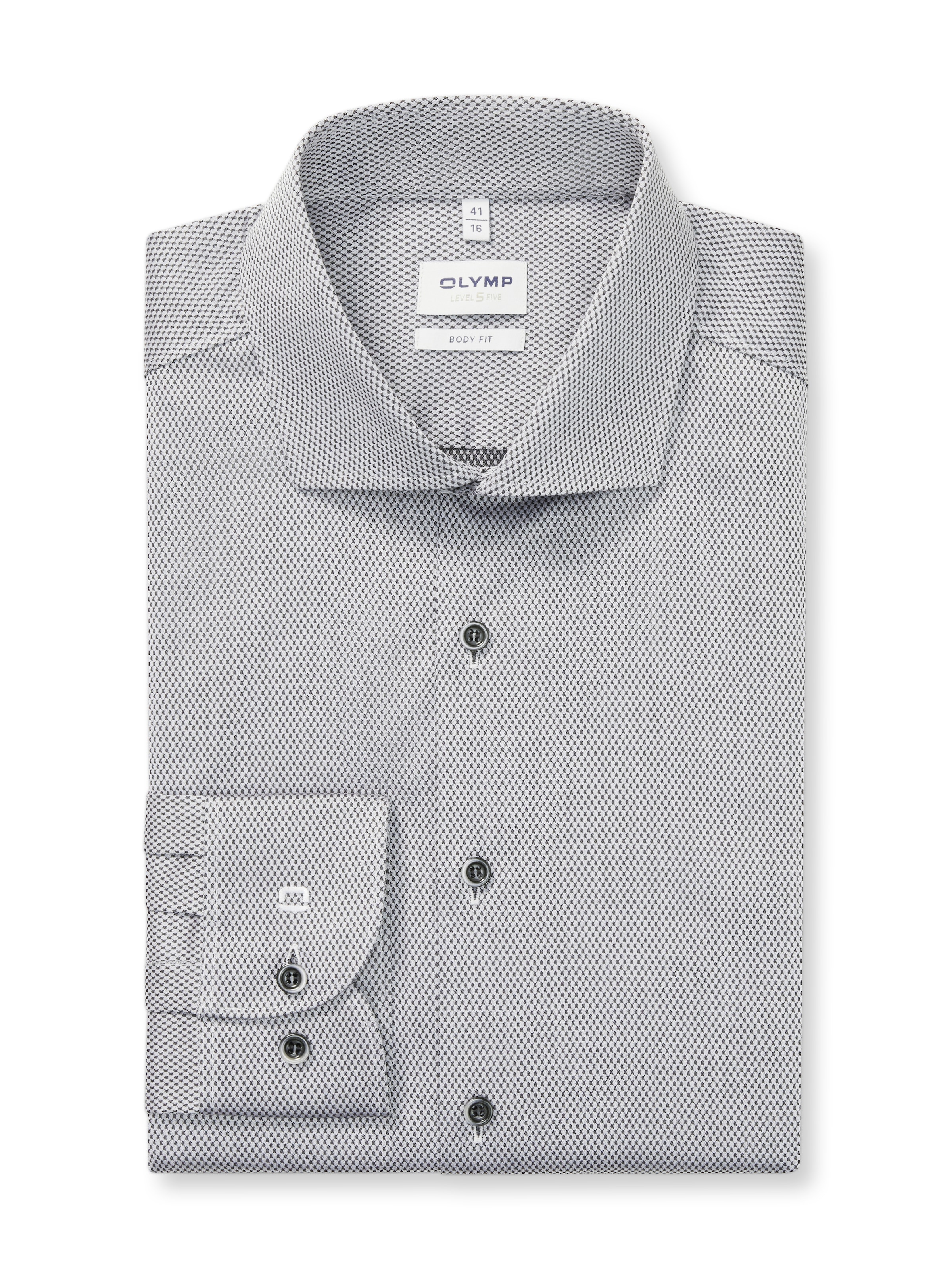 OLYMP Langarmhemd »Level Five« body fit, Businesshemd, Minimalprint, Royal-Kentkragen