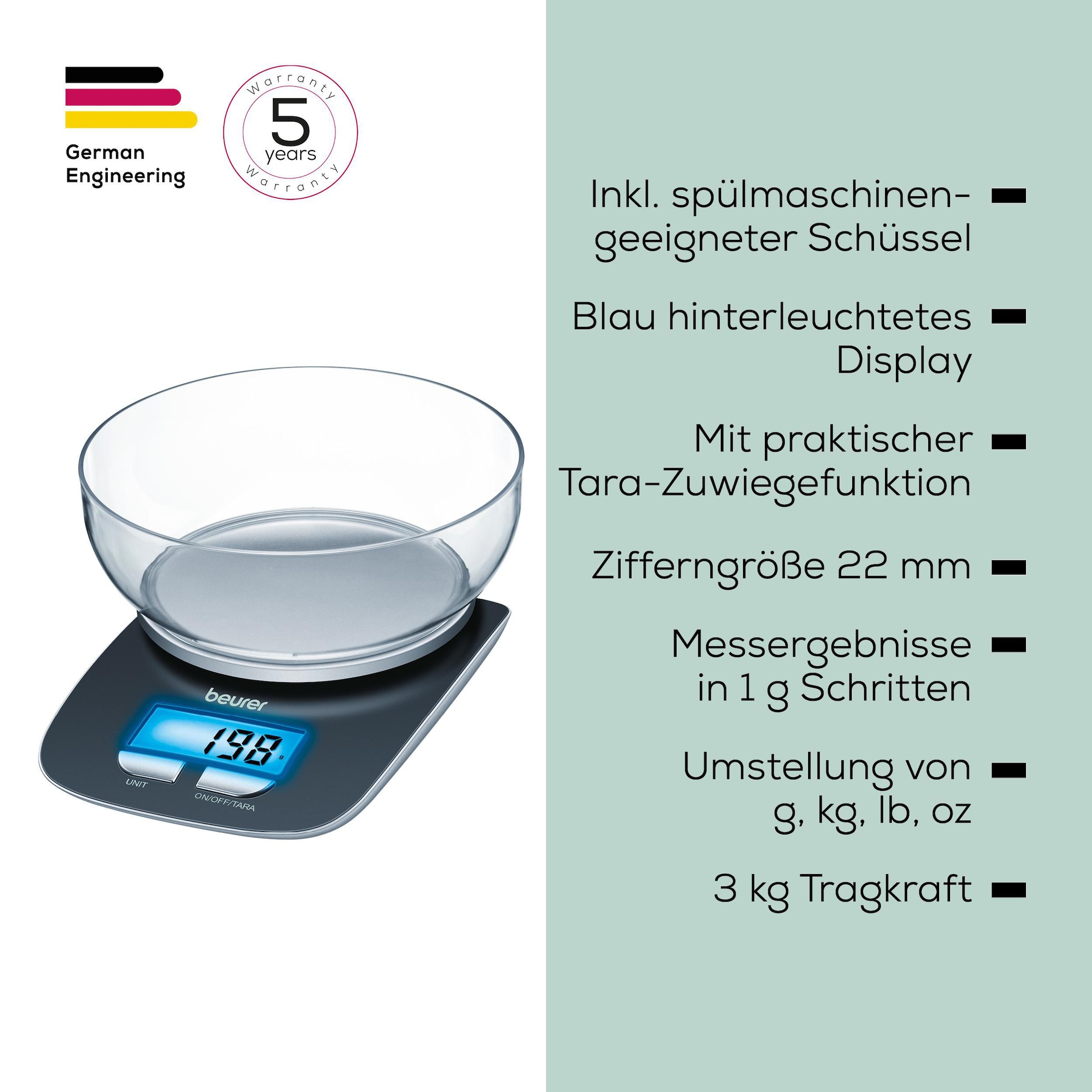 BEURER Küchenwaage »KS 25 Limited Edition 2026 mit praktischer Schüssel« Digitale Küchenwaage mit abnehmbarer Schüssel & Displaybeleuchtung