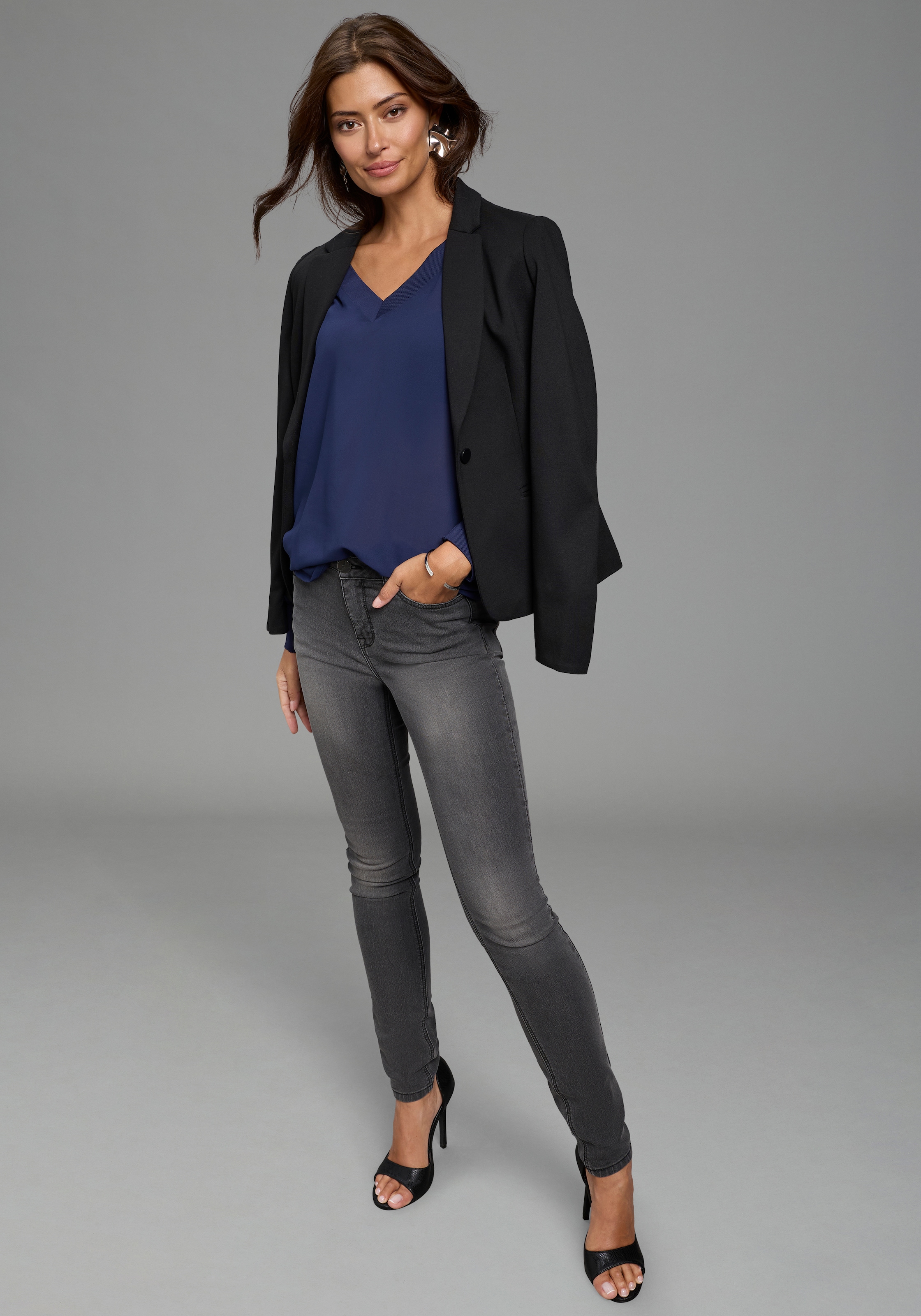 Laura Scott Chiffonbluse leicht transparent, mit Fledermaus-Ärmeln, und V-Ausschnitt