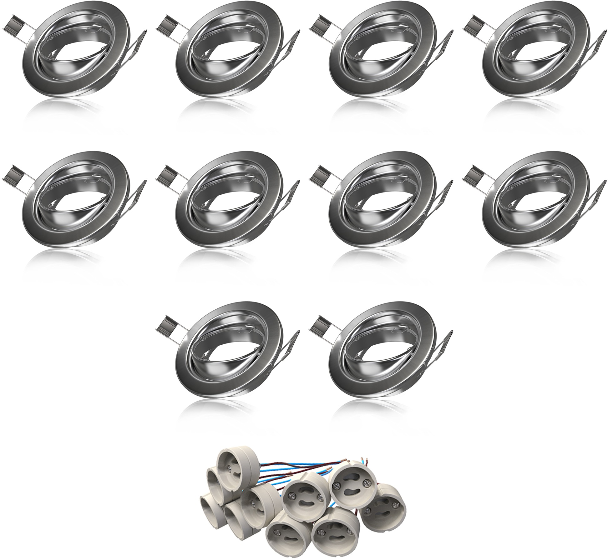 B.K.Licht LED Einbauleuchte, 10 flammig, Leuchtmittel GU10 | ohne Leuchtmittel, Einbauleuchtenrahmen, GU10, 10er-Set, Einbaustrahler, schwenkbar