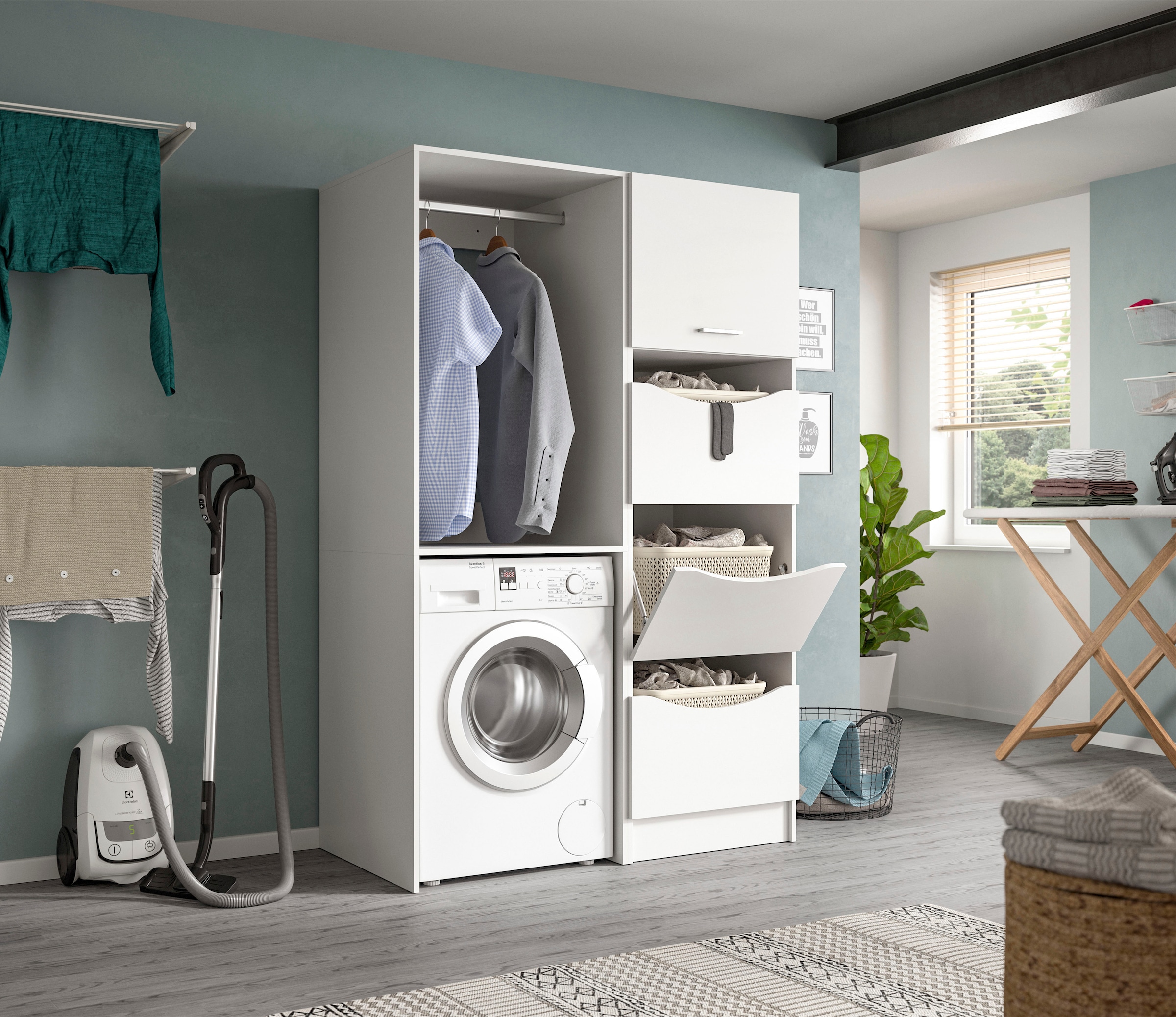welltime Waschmaschinenumbauschrank »FALAS, TOPSELLER, Höhe 195 cm, 1 Ablageboden, 1 Kleiderstange« in verschiedenen Farben erhältlich, für Waschmaschine & Trockner, 1 Stk. tlg. Waschmaschine, Trockner, Waschmaschinenschrank, Umbauschrank, Wäsche