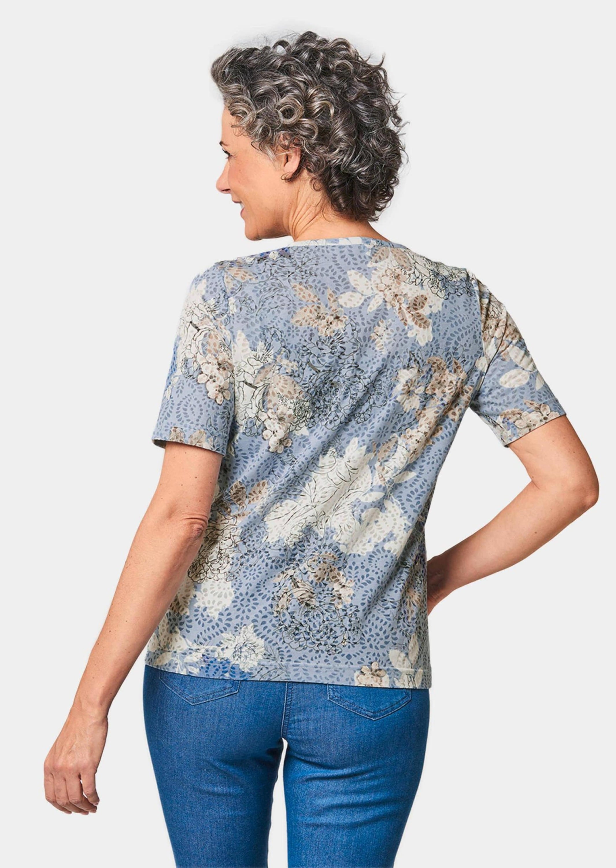 GOLDNER Print-Shirt »Kurzgröße Druckshirt mit Perlen«
