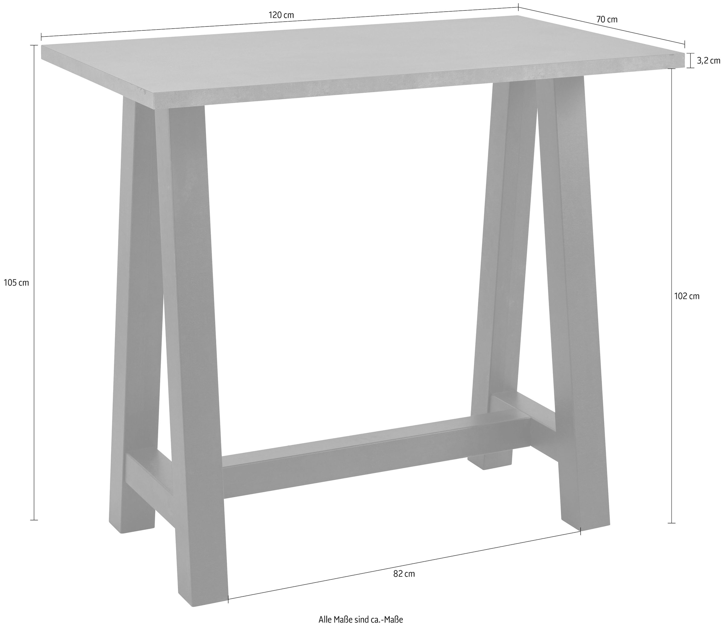 Mäusbacher Bartisch, Gestell in A-Form (Breite 120, 140 oder 160 cm)