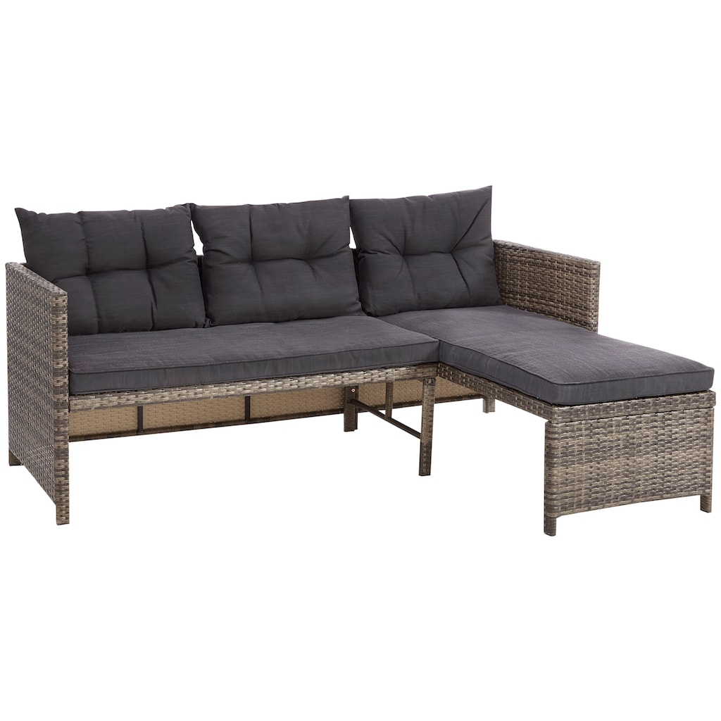 KONIFERA Gartenlounge-Set »Cádiz«, (Set, 7 tlg., 1x Eckbank, 1x Tisch 80x45x37cm, inkl. Auflagen, Stahl, Polyrattan)