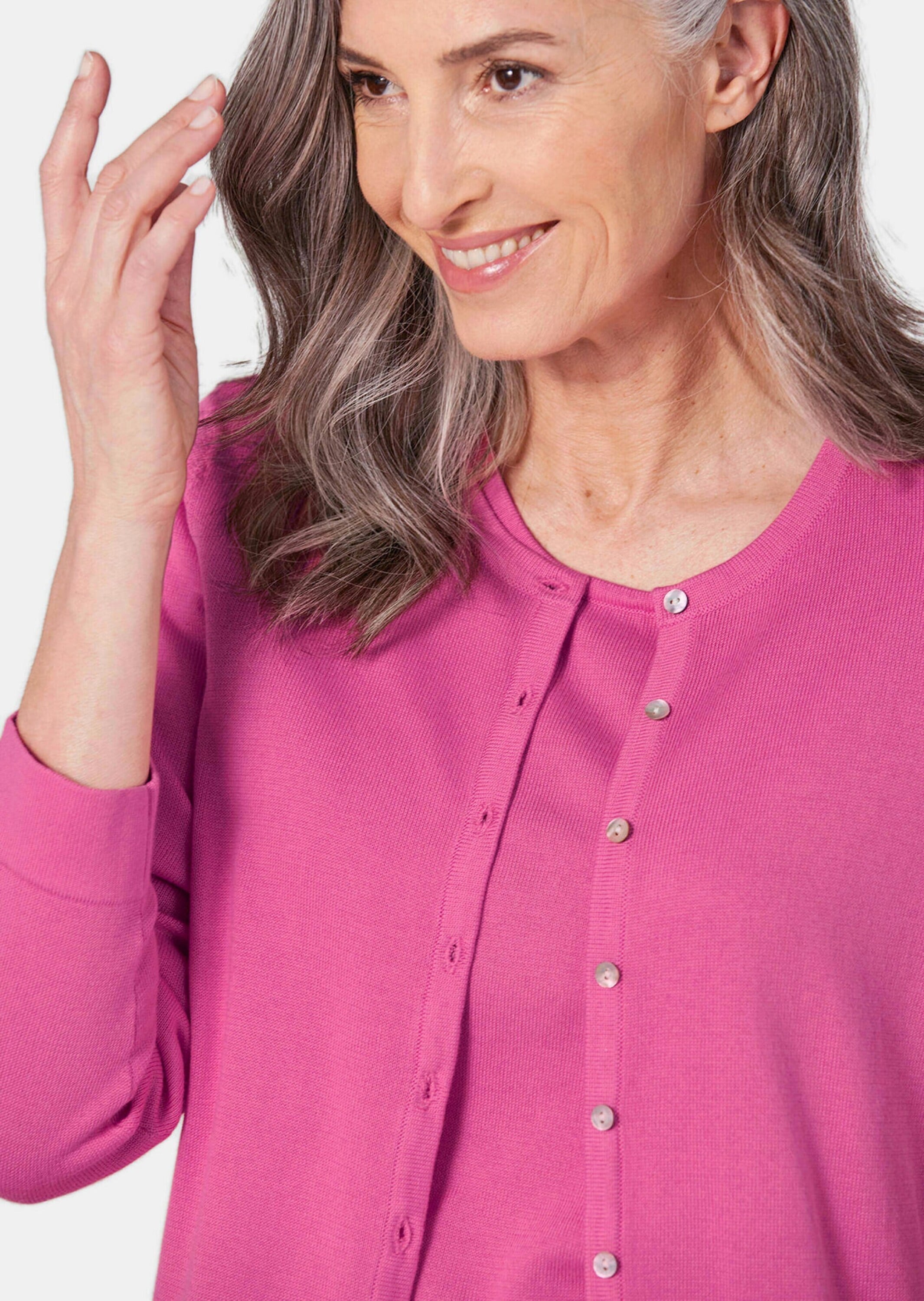 GOLDNER Strickpullover »Kurzgröße Figurnahes Twin-Set aus Pima-Baumwolle«
