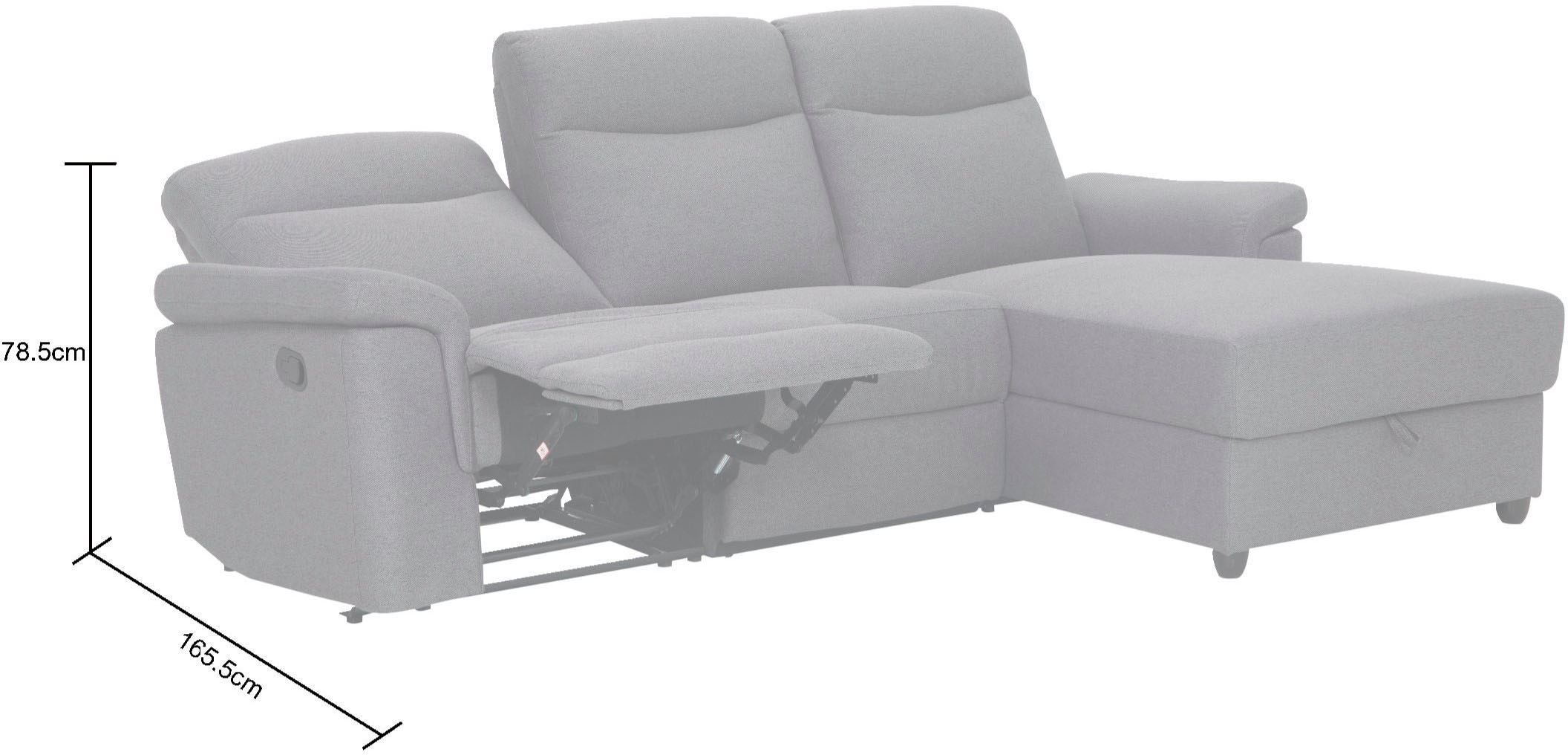 Home affaire Ecksofa »BRIONNE, L-Form, 255cm, manuelle u. elektrische Funktion (USB A/C),« Liegefunktion, Stauraum, Federkernpolsterung, Webstoff