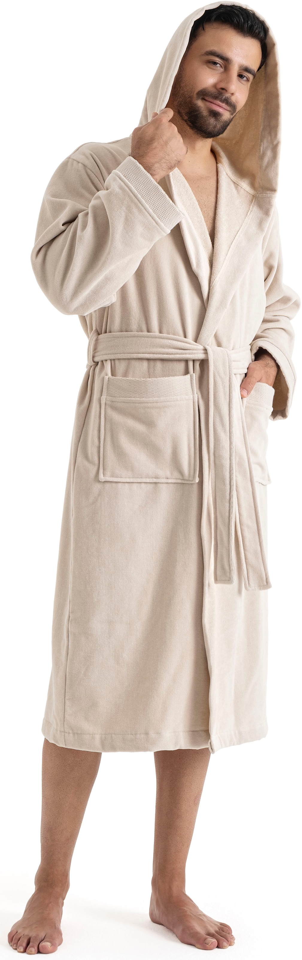 OTTO home Unisex-Bademantel »Fenya, 330 g/m², ideal für Sauna & Spa, Hotelbademantel, Morgenmantel«, (1 St.), Reißverschlusstaschen, weich mit GRATIS-Zugabe: 1x Duschtuch 70x140 cm