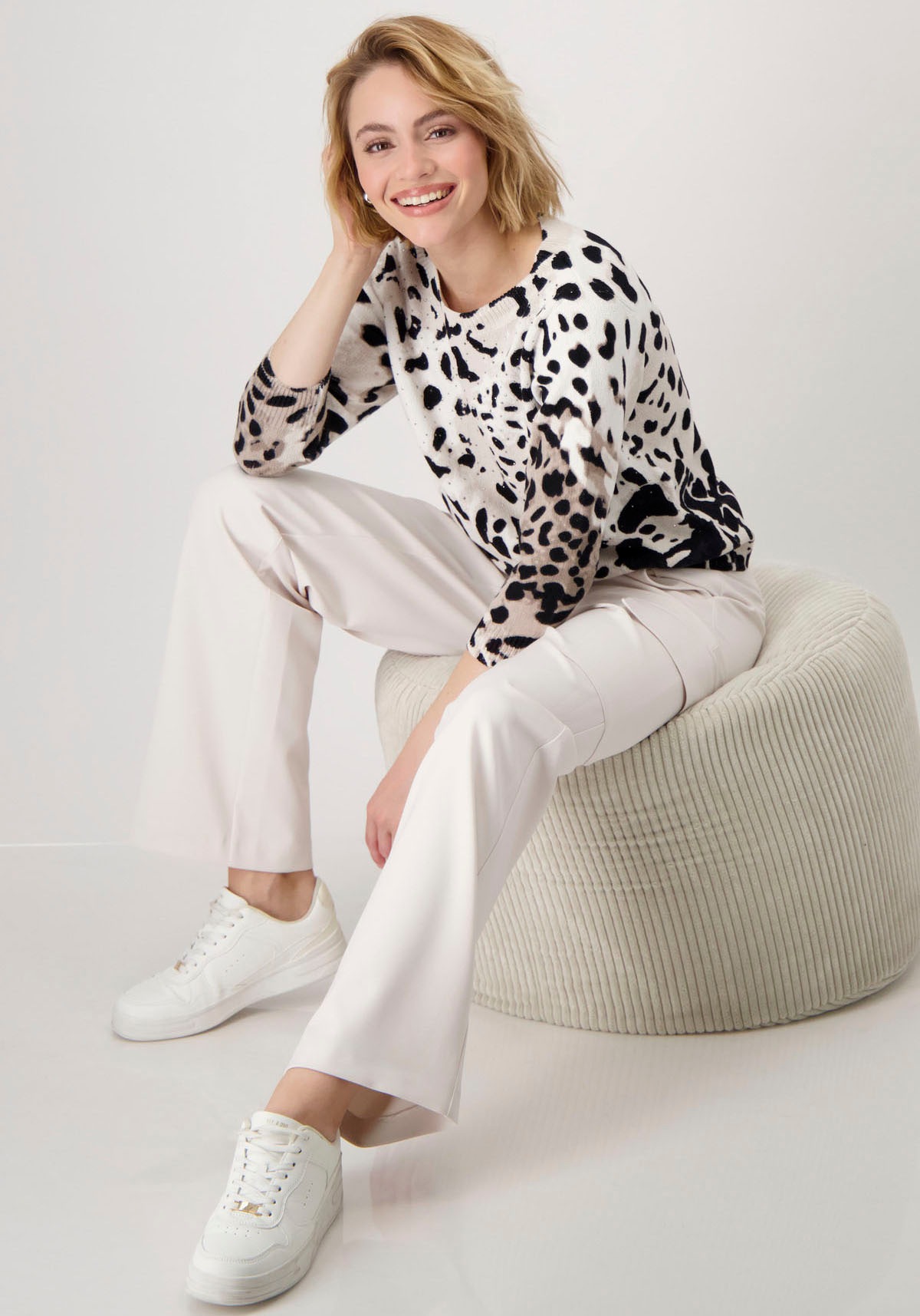 Monari Rundhalspullover, mit Animalprint