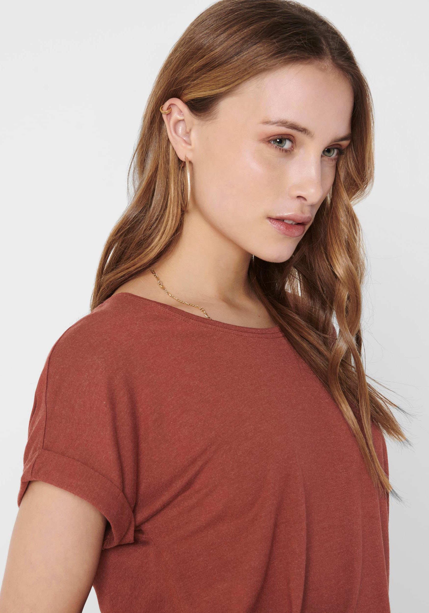 ONLY T-Shirt »ONLMOSTER – Kurzarmshirt mit Aufschlag und klassischem Look«, unifarben, casual, regular fit, Viskosemischung, Rundhals