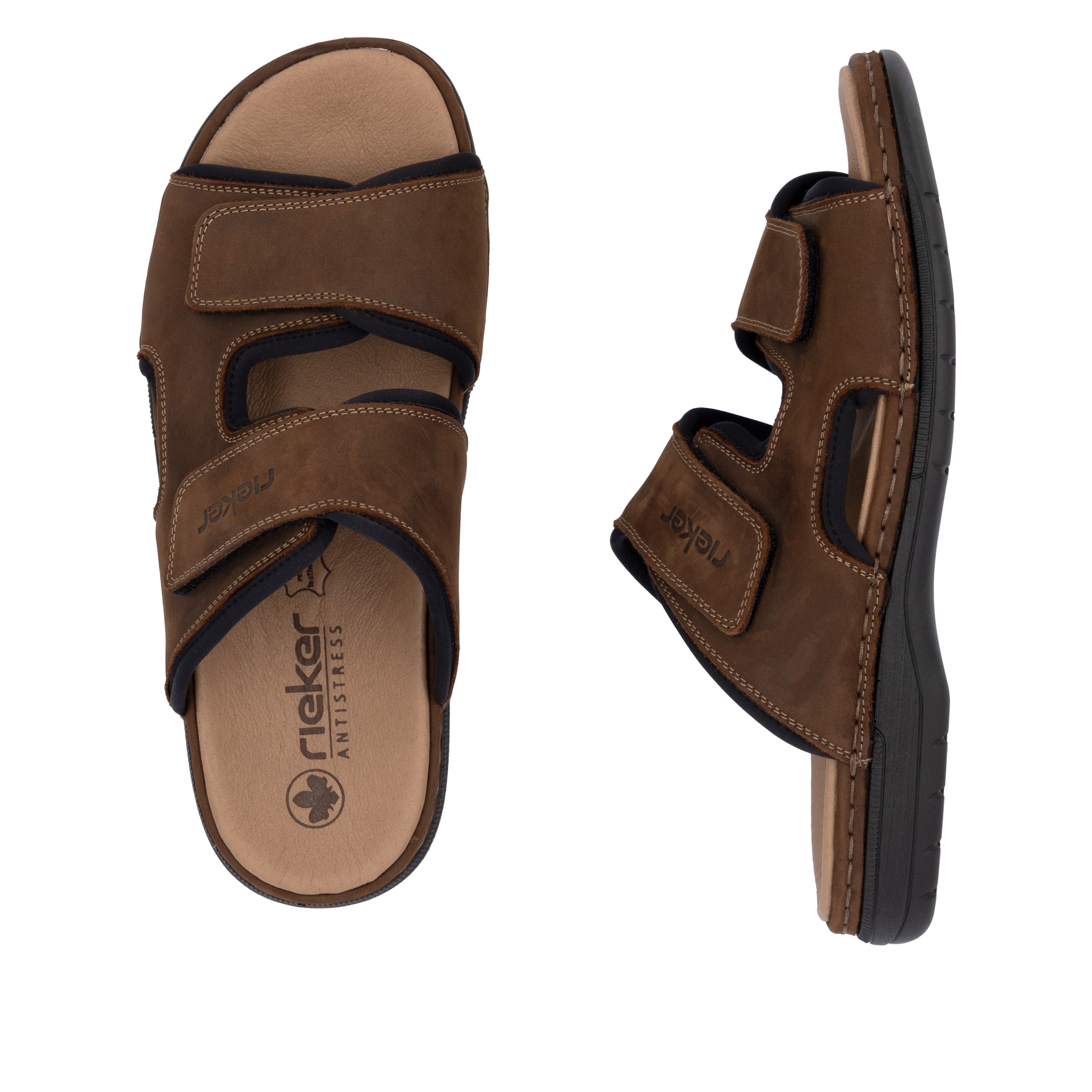 Rieker Pantolette  Hausschuh, Sommerschuh, Urlaubschuh mit dezentem Logoschriftzug