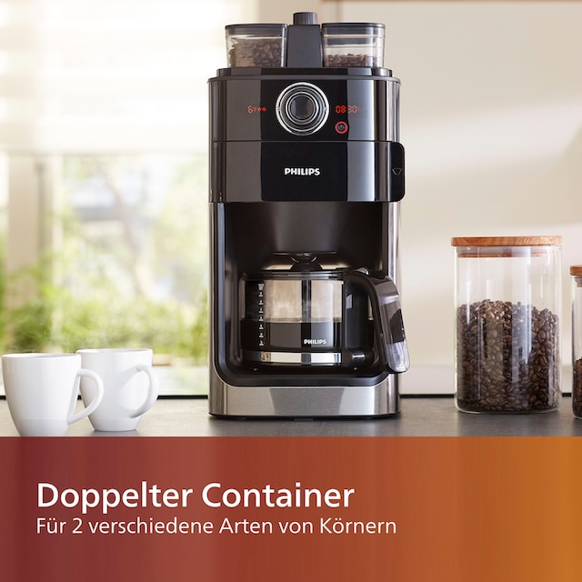 Philips Kaffeemaschine mit Mahlwerk »Grind & Brew HD7769/00«, doppeltes  Bohnenfach, edelstahl/schwarz mit 3 Jahren XXL Garantie