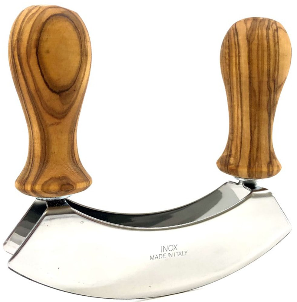 Olivenholz-erleben Wiegemesser »DESIGN mit gedrechselten Griffen aus Olivenholz«, (1 tlg.), Doppelklinge aus Edelstahl, gedrechselte Griffe, angenehme Haptik