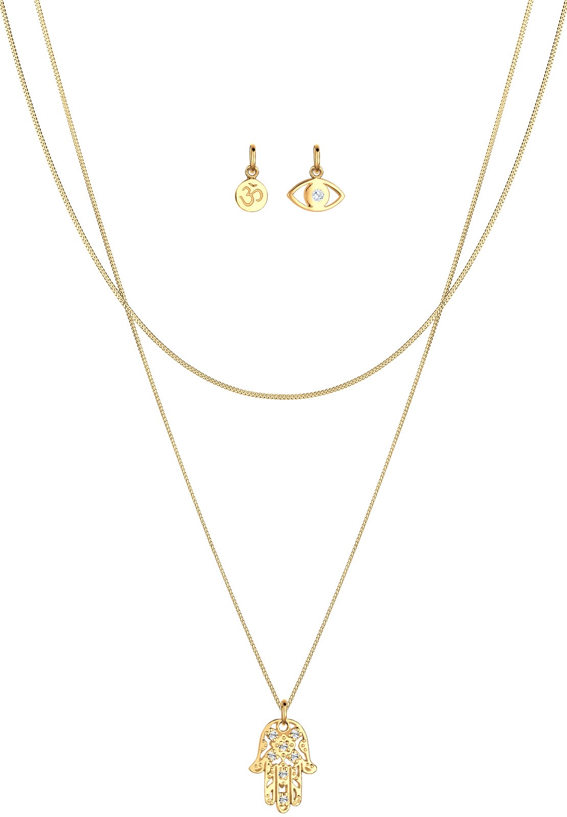 Elli Ketten-Set »Halskette Panzerkette Om Hamsa Hand Evil Eye 925 Silber«
