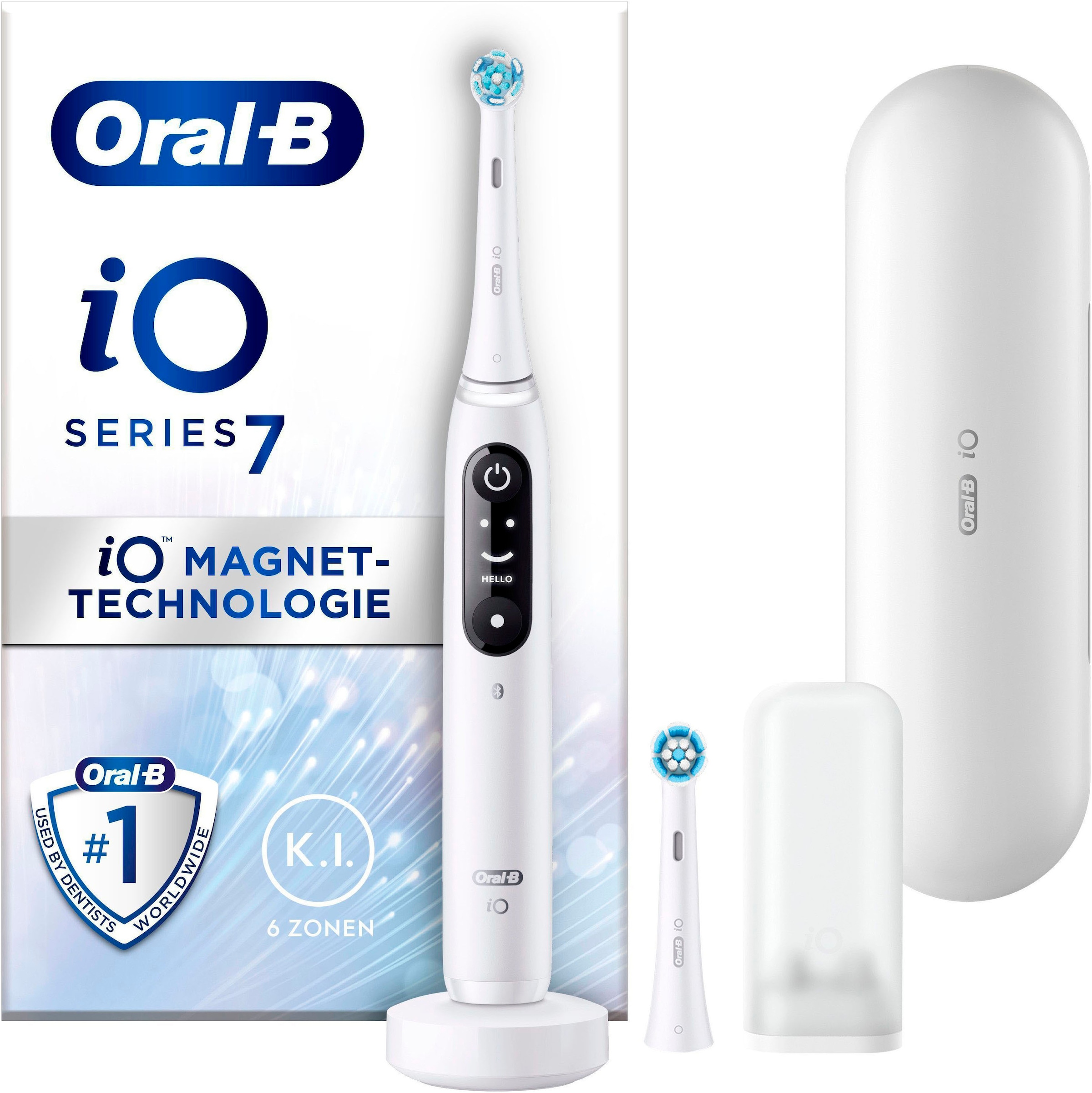 Oral-B Elektrische Zahnbürste »iO 7«, 2 St. Aufsteckbürsten, mit Magnet-Technologie, Display, 5 Putzmodi, Reiseetui