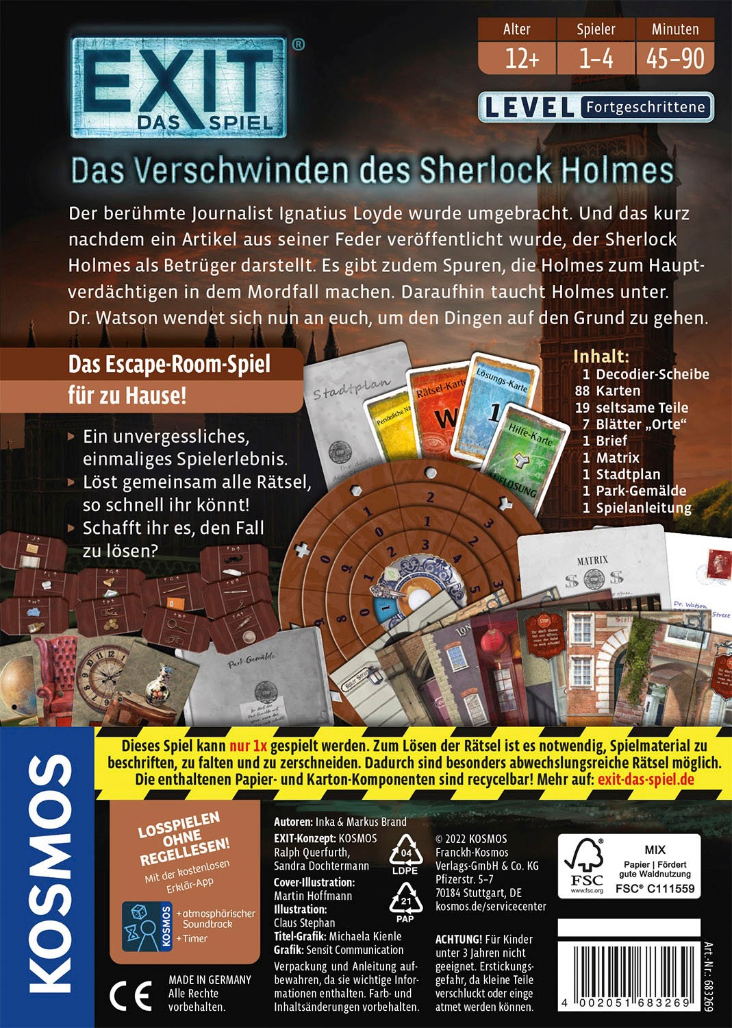 Kosmos Spiel »EXIT, Das Spiel: Das Verschwinden des Sherlock Holmes (F)«, Made in Germany